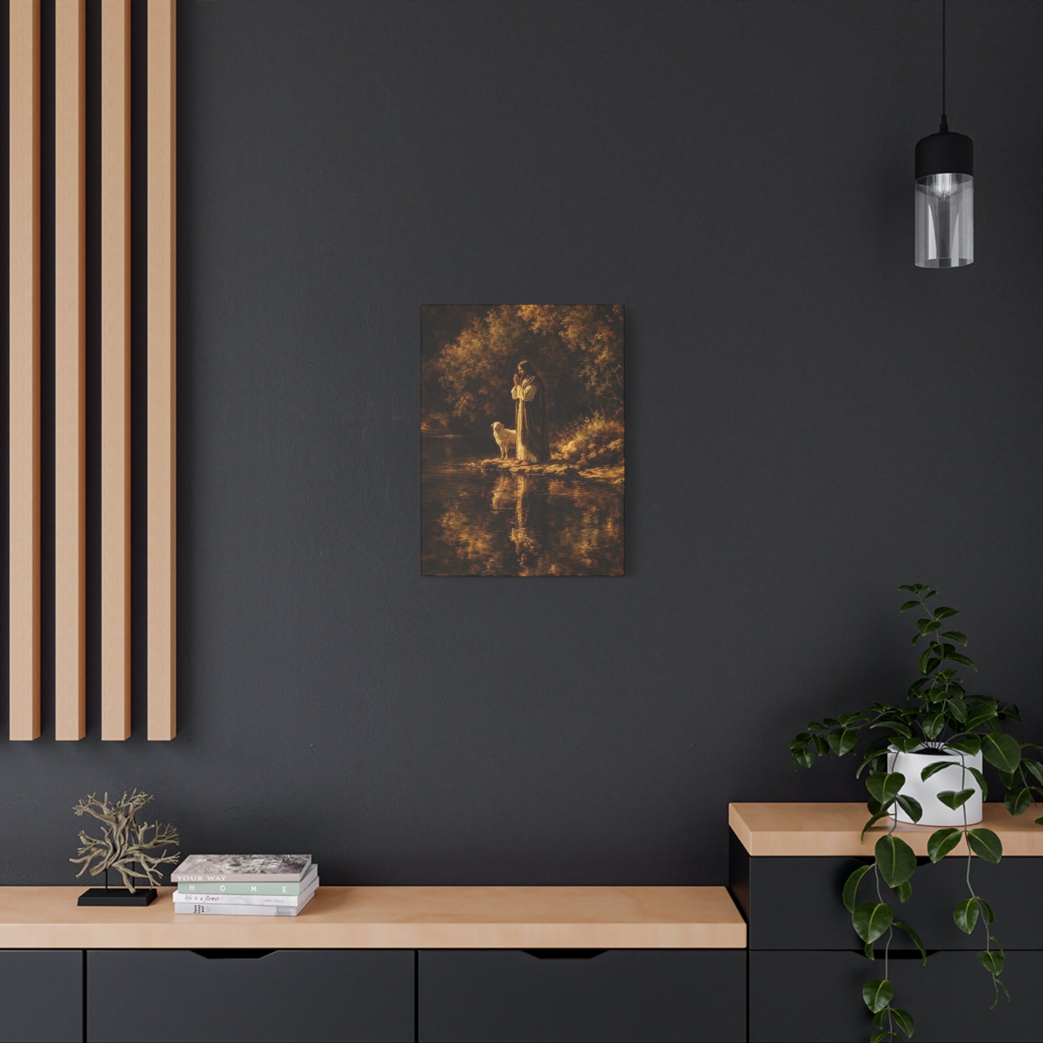Jesus with Lamb Matte Canvas Wall Art – Peaceful Christian Religious Decor