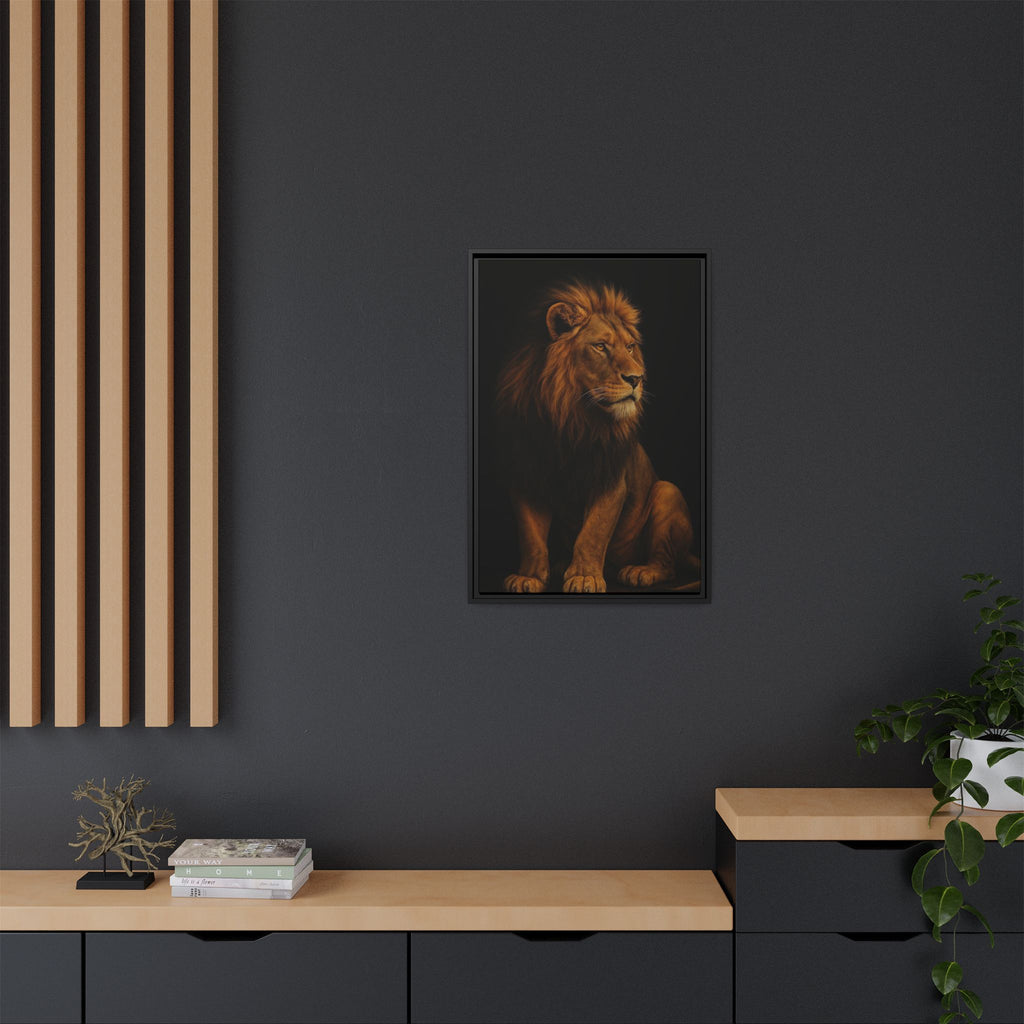 Majestic Lion Framed Canvas Wall Art — Matte Multi-Color