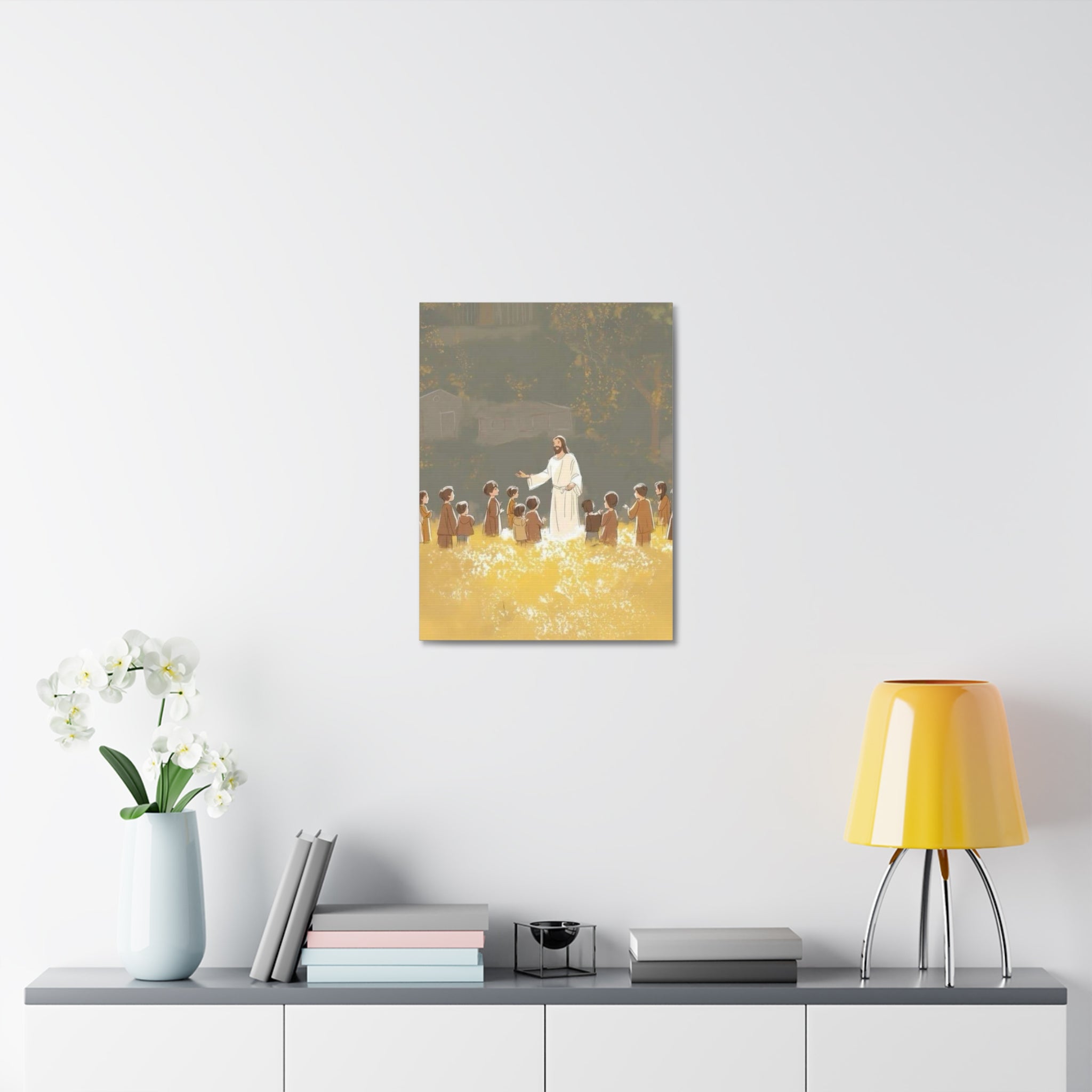 Jesus Teaching Children Stretched Canvas Wall Art — Inspirational Religious Home Decor