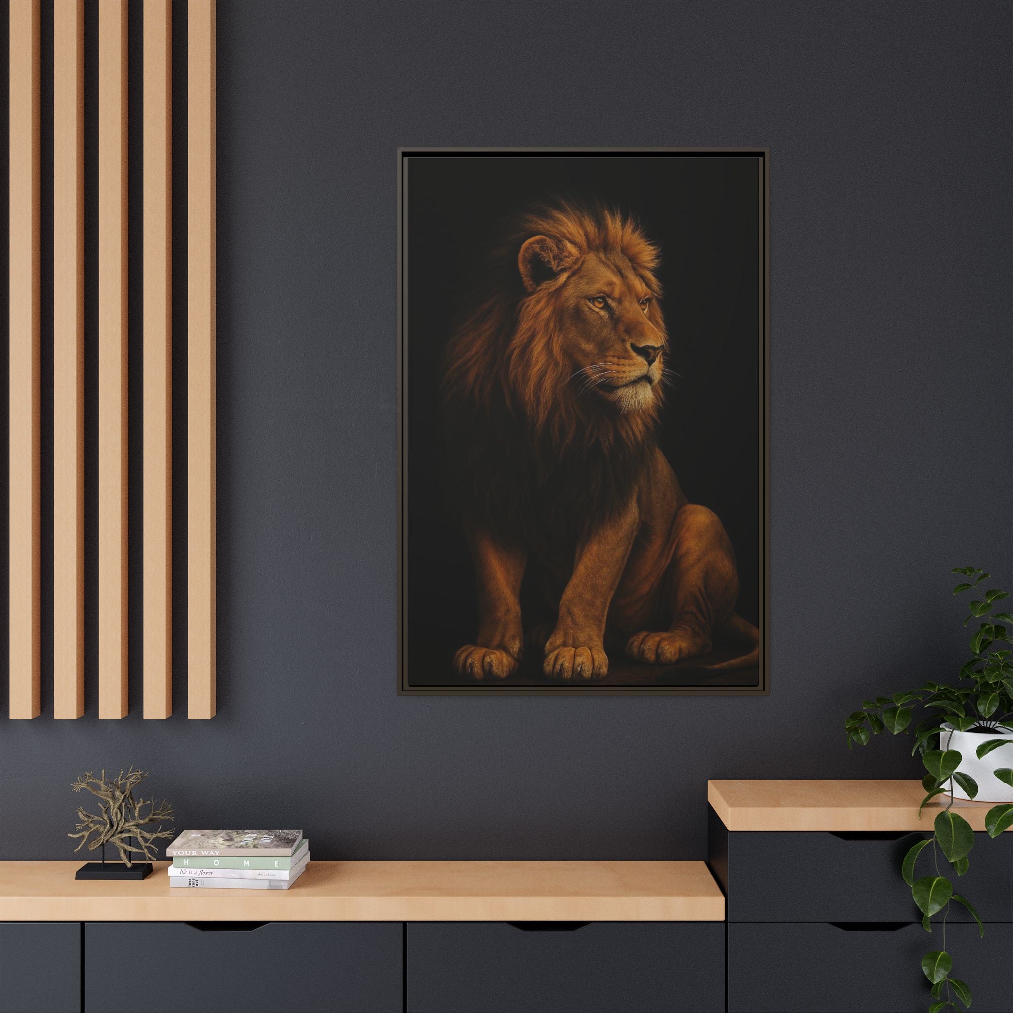 Majestic Lion Framed Canvas Wall Art — Matte Multi-Color