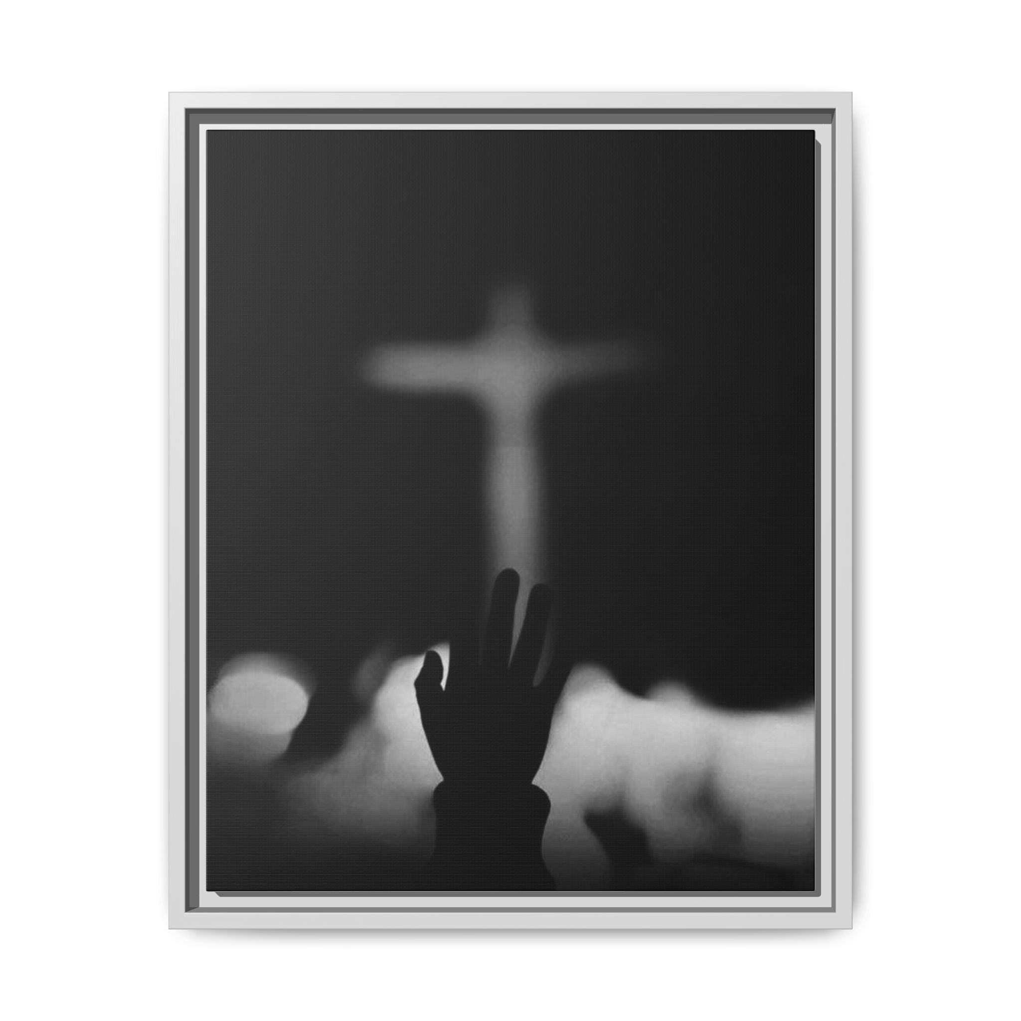 Framed Matte Canvas - Worship Silhouette Cross Wall Art