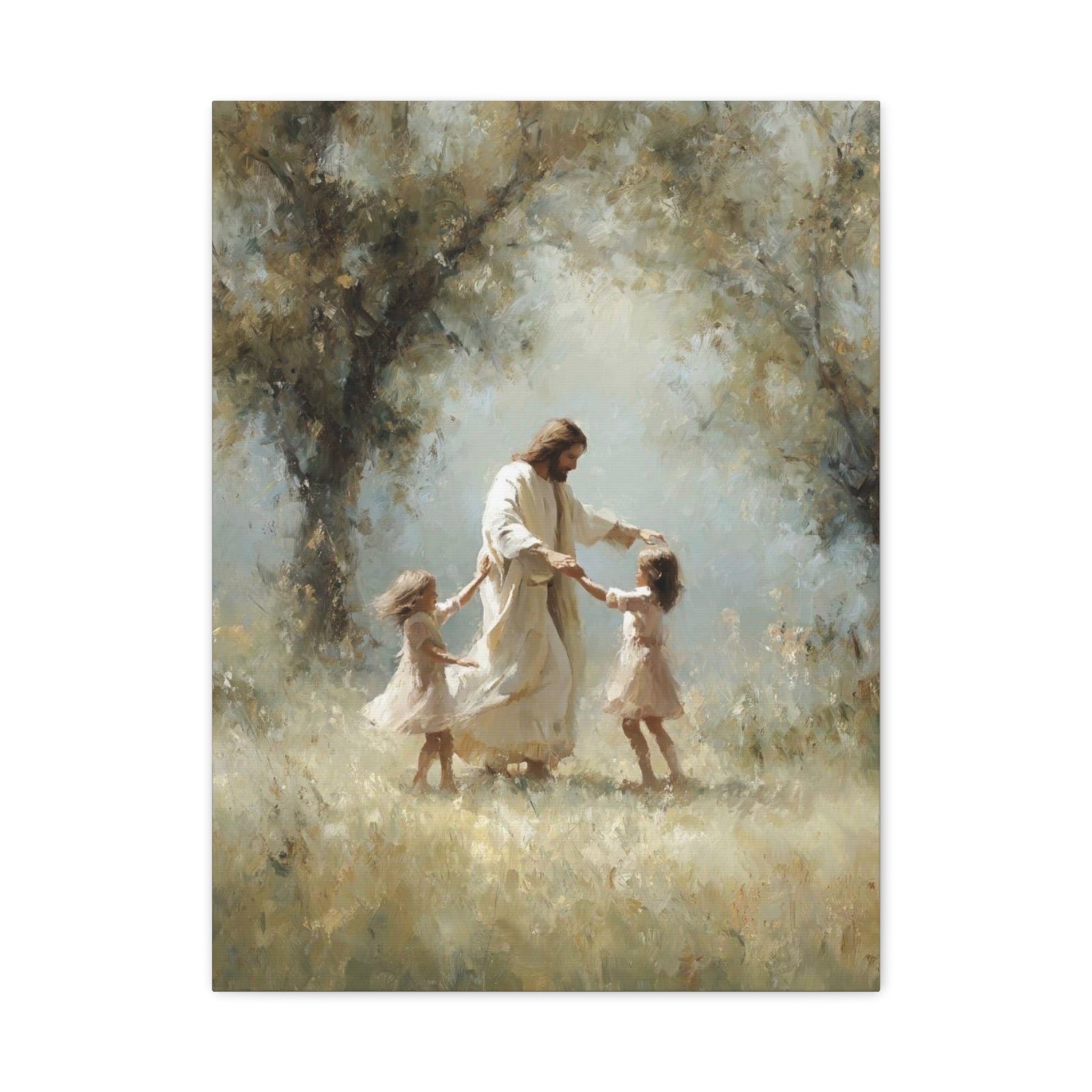 Jesus Dancing with Children Matte Canvas Wall Art — Religious Christian Home Decor