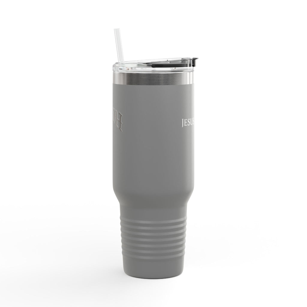 40oz Insulated Travel Mug — White Stainless Tumbler with Lid & Straw
