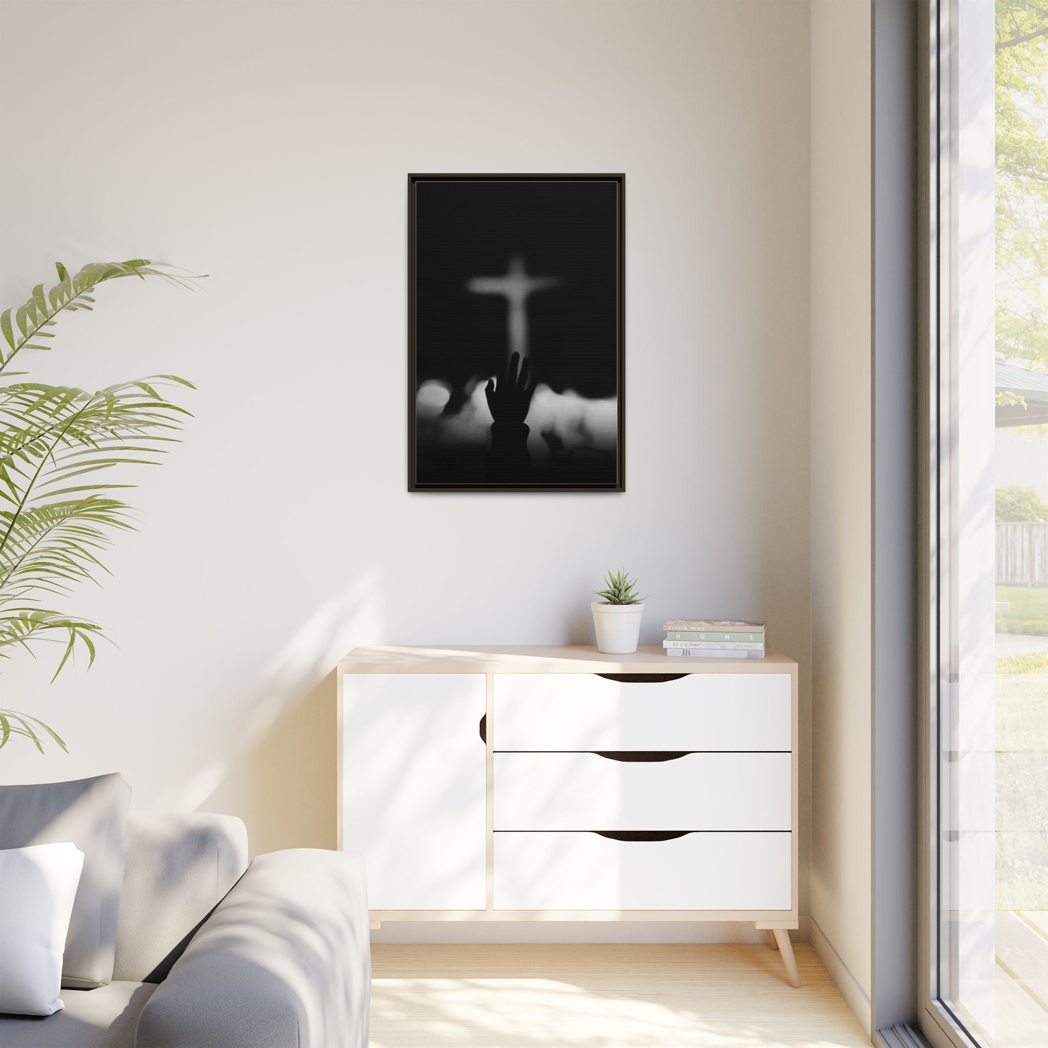 Framed Matte Canvas - Worship Silhouette Cross Wall Art