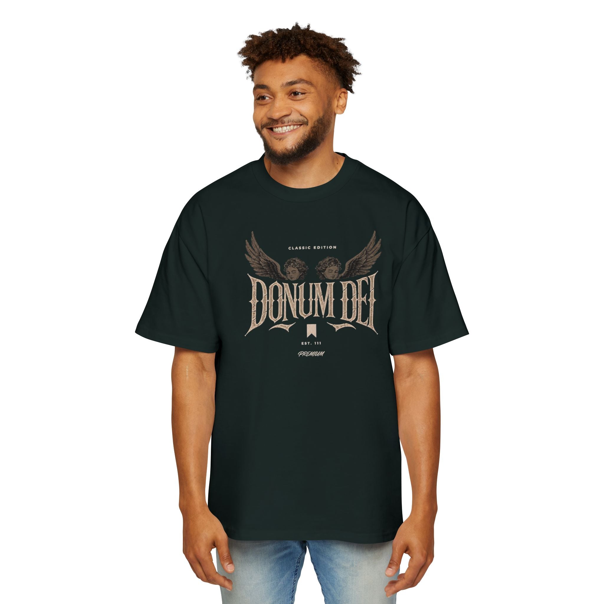 Donum Dei Graphic Tee — Angel Wings Men's Oversized T-Shirt