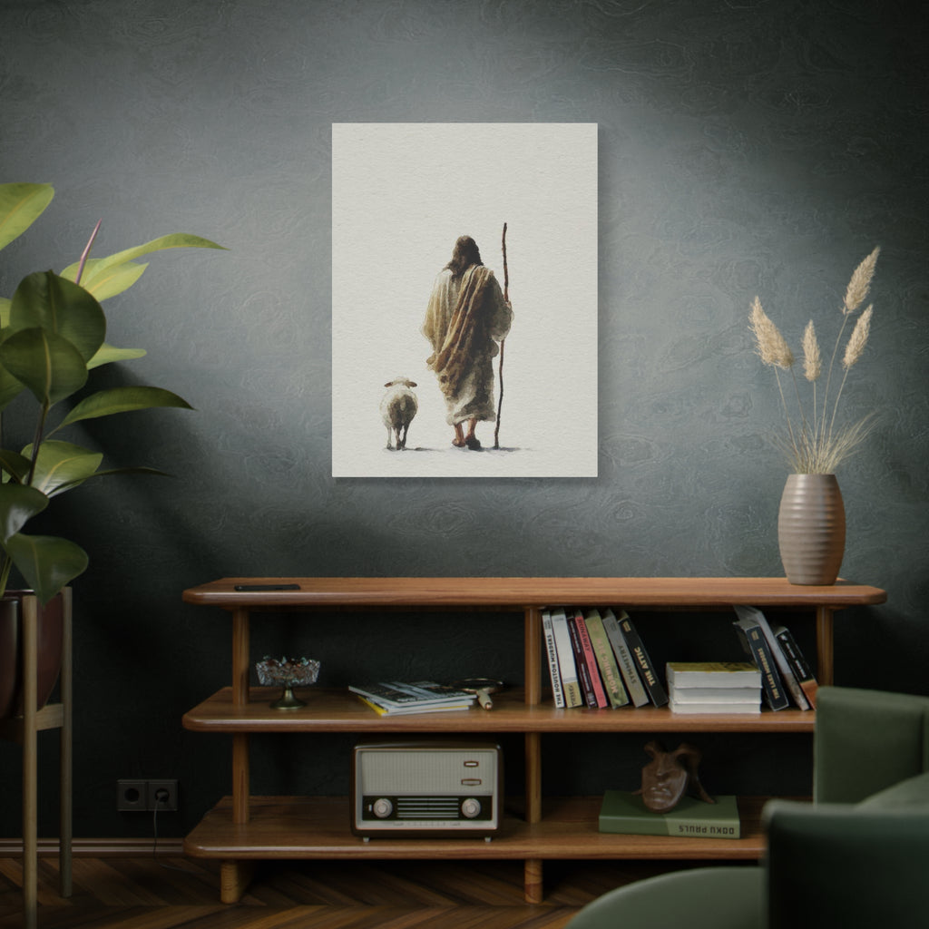 Christian Shepherd Canvas Print – Jesus With Lamb Matte Stretched Wall Art