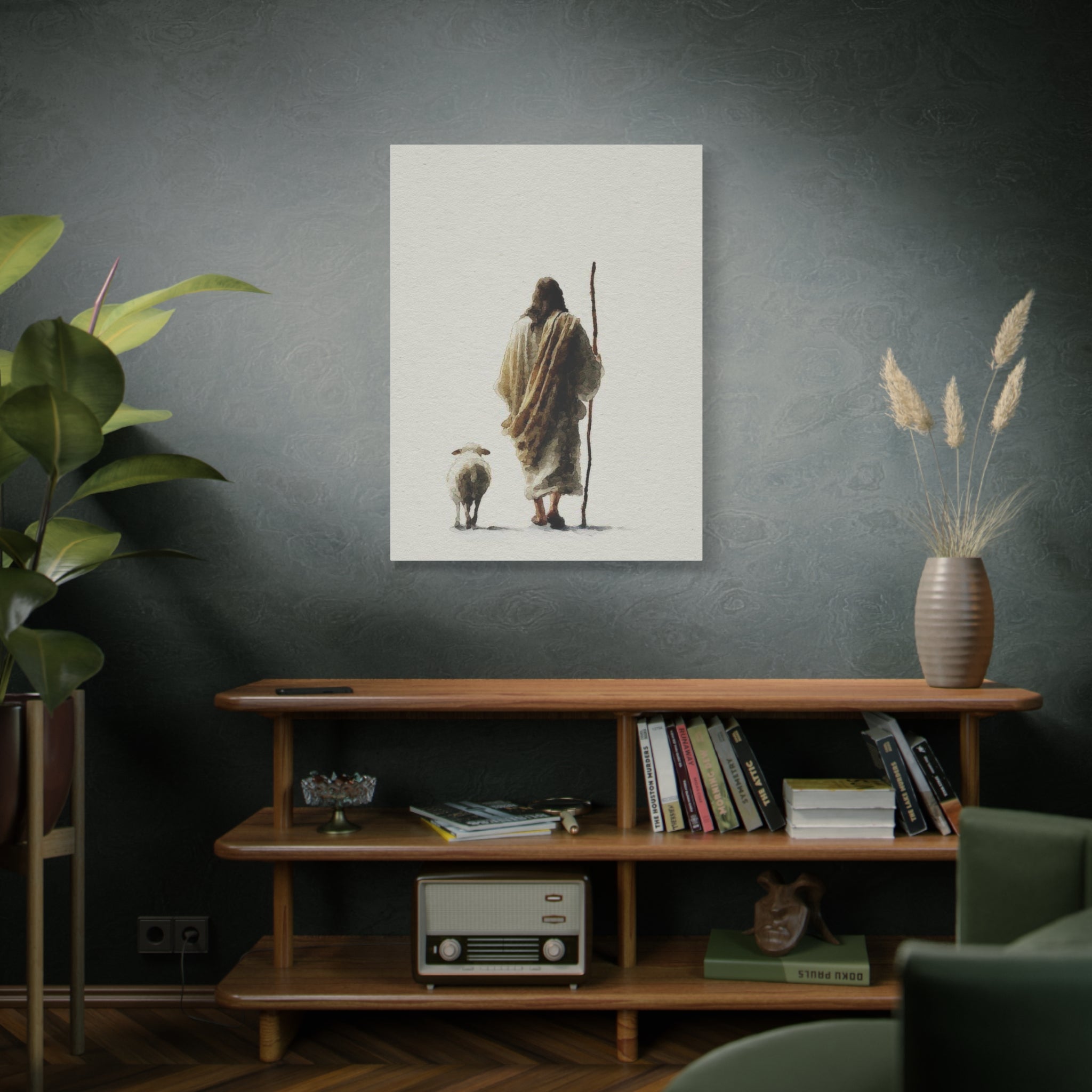 Christian Shepherd Canvas Print – Jesus With Lamb Matte Stretched Wall Art