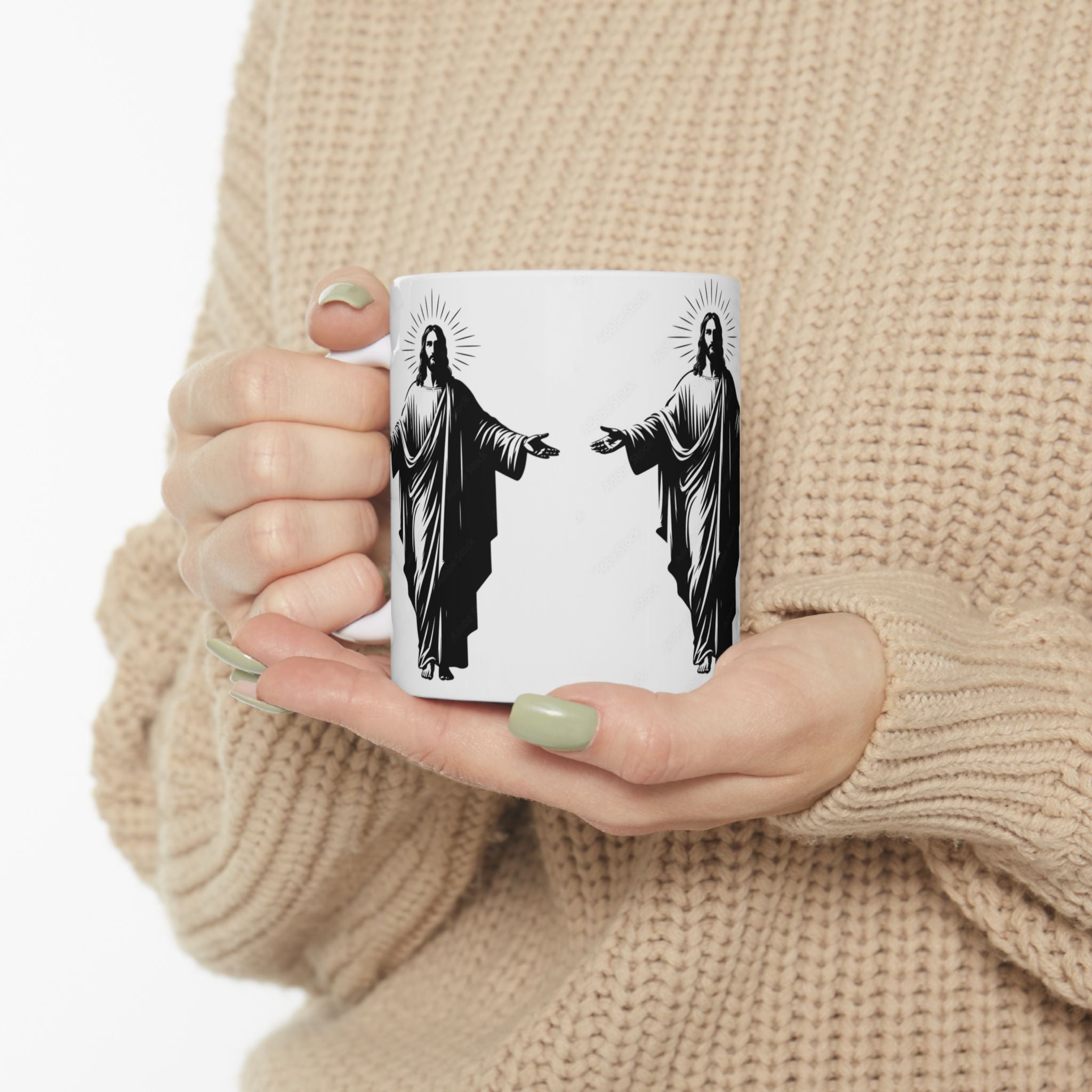 Jesus Mirror Ceramic Mug (11oz & 15oz) – Inspirational Religious Coffee Cup
