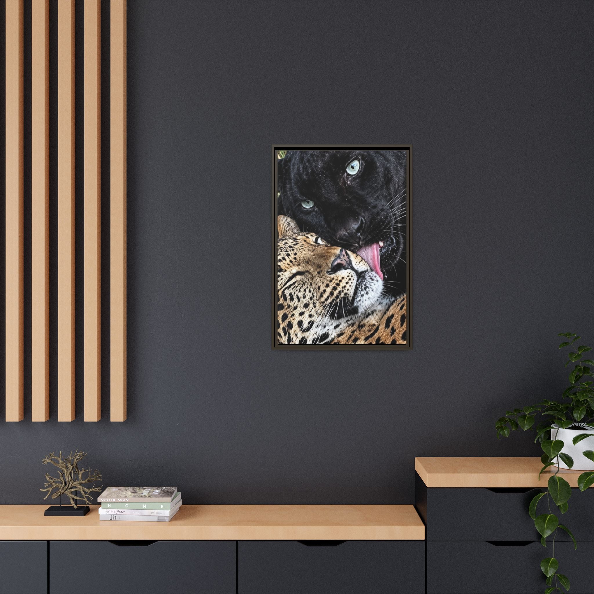 Big Cat Portrait Matte Canvas Framed — 'Perfect' Love-Themed Multi-Color Wall Art