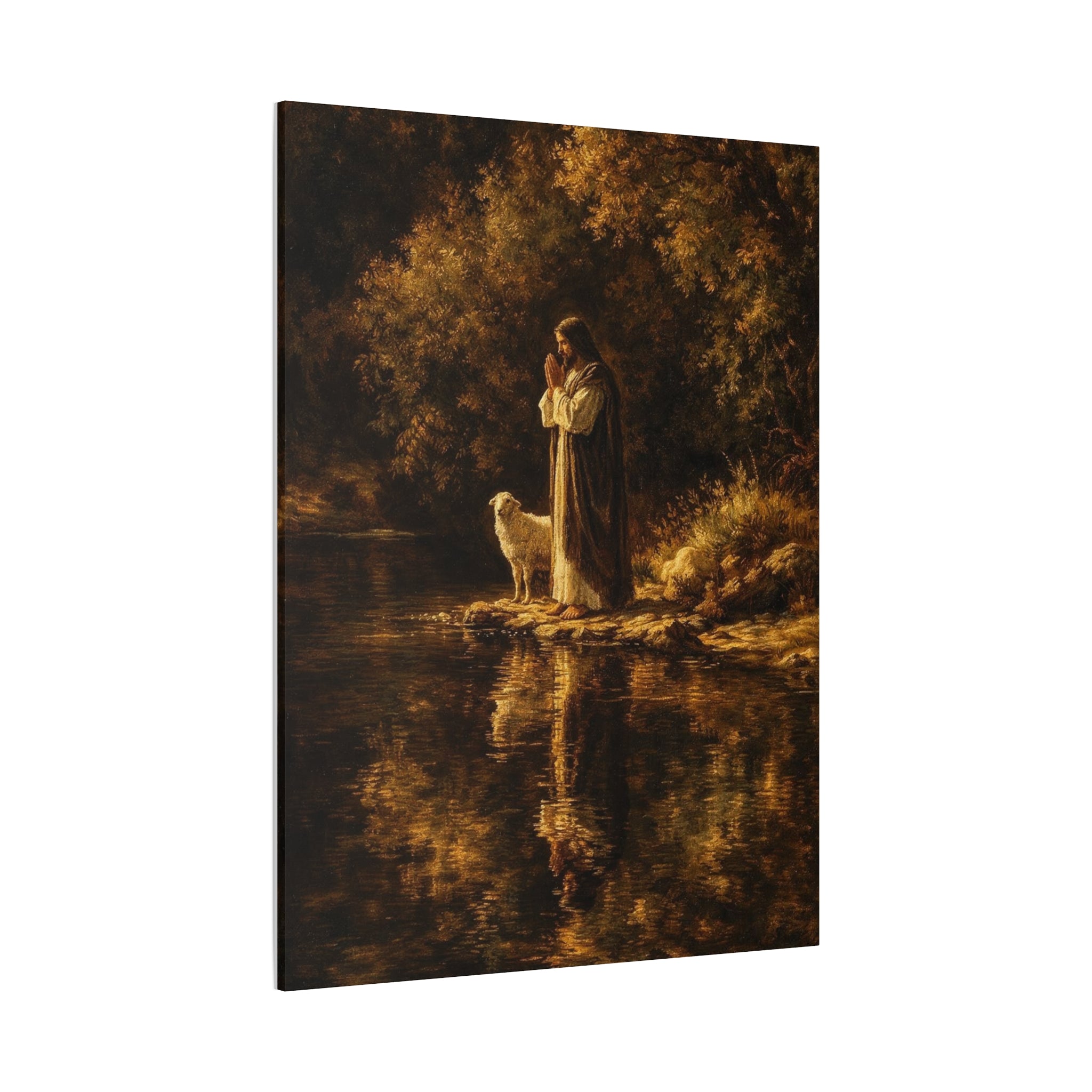 Jesus with Lamb Matte Canvas Wall Art – Peaceful Christian Religious Decor
