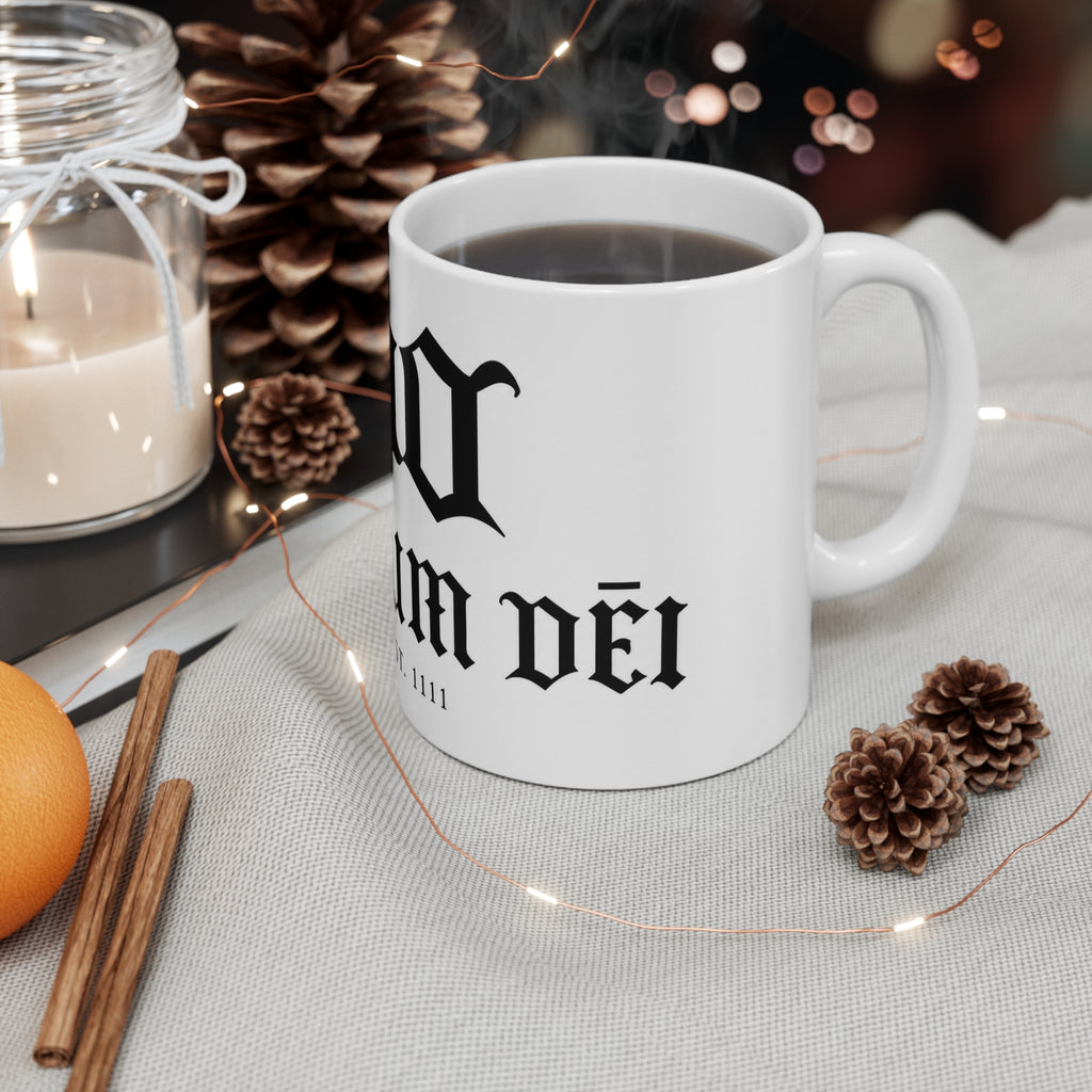 Donum Dei Est. 1111 Ceramic Coffee Mug — Gothic Script 11oz