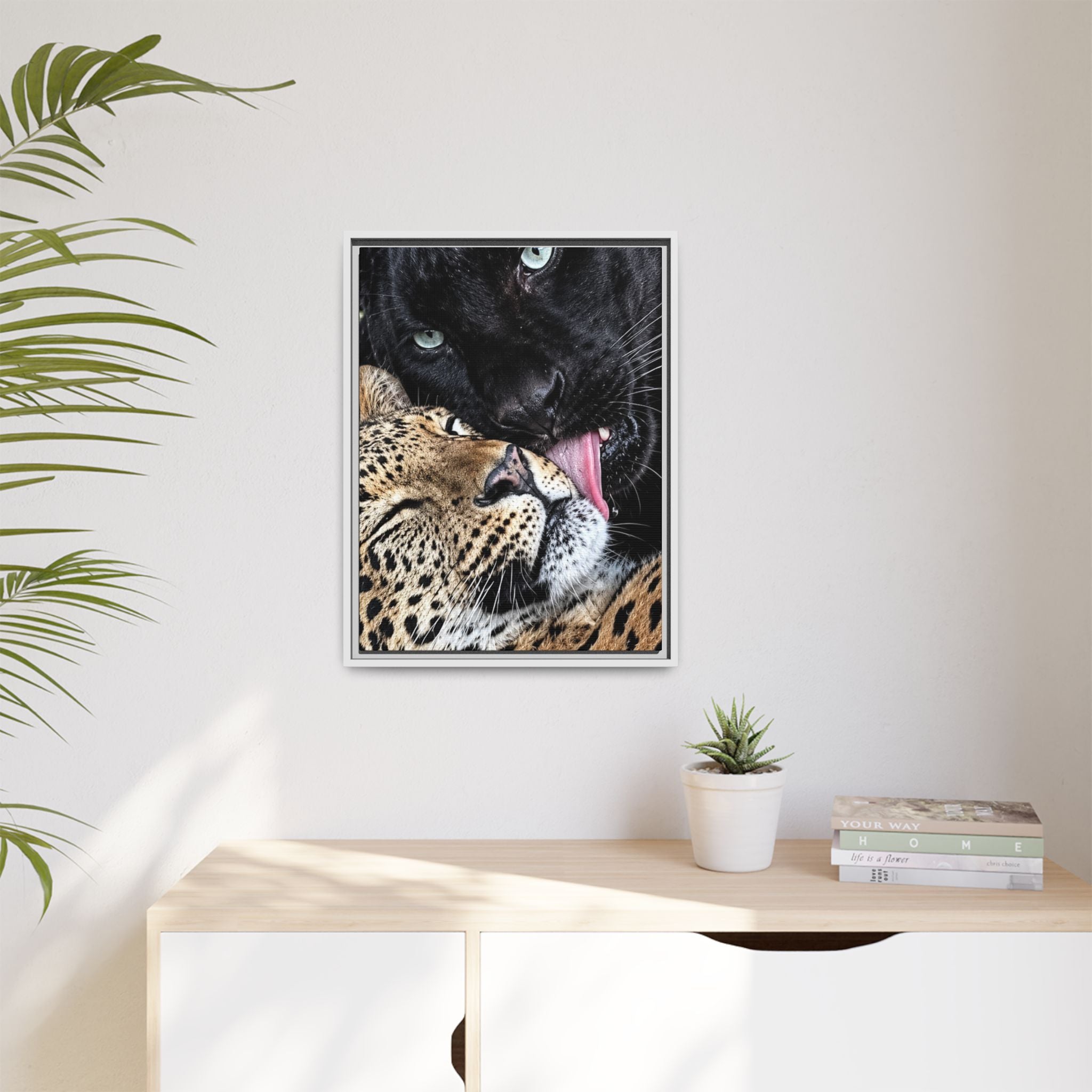 Big Cat Portrait Matte Canvas Framed — 'Perfect' Love-Themed Multi-Color Wall Art