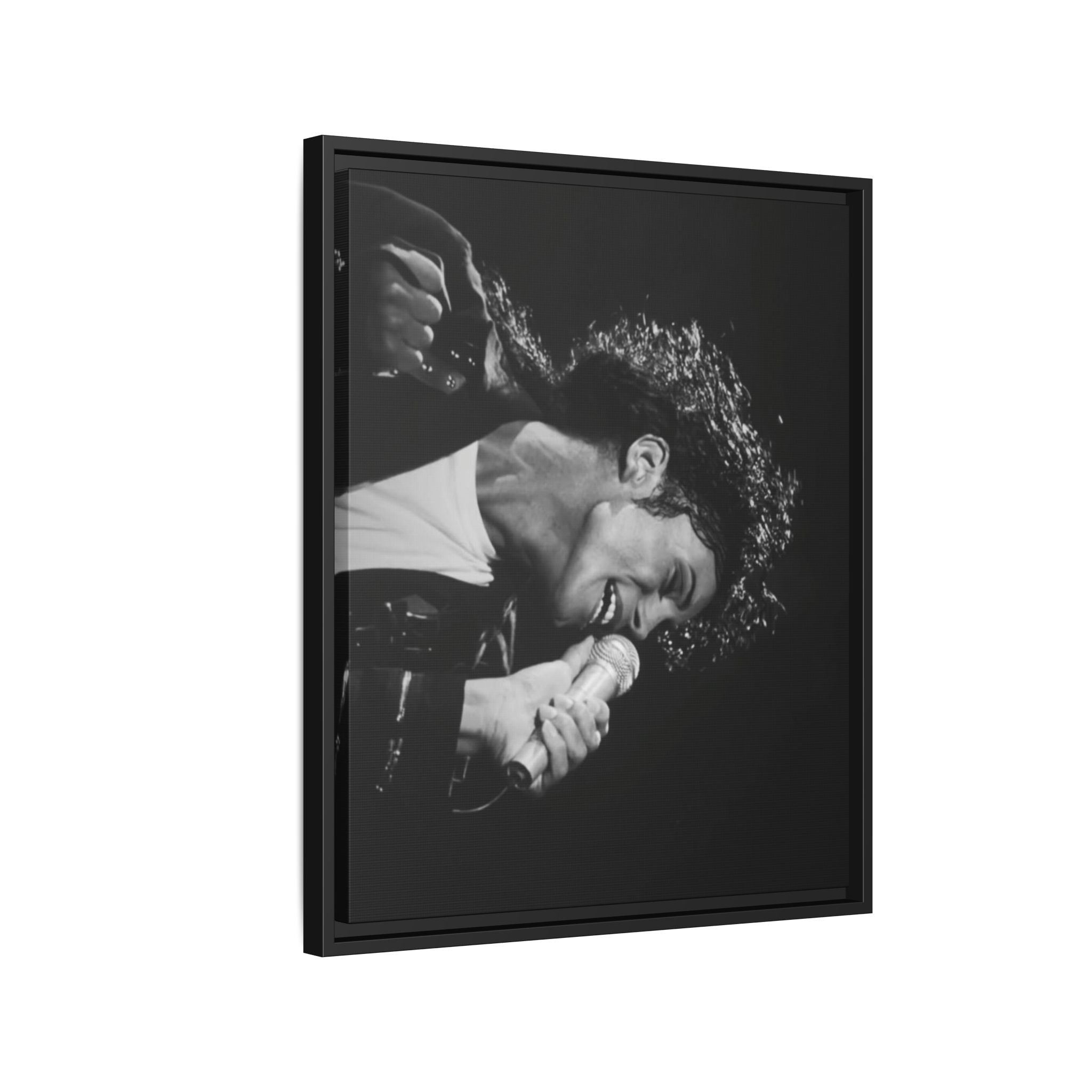 Black & White Rock Singer Matte Canvas Print (Framed)