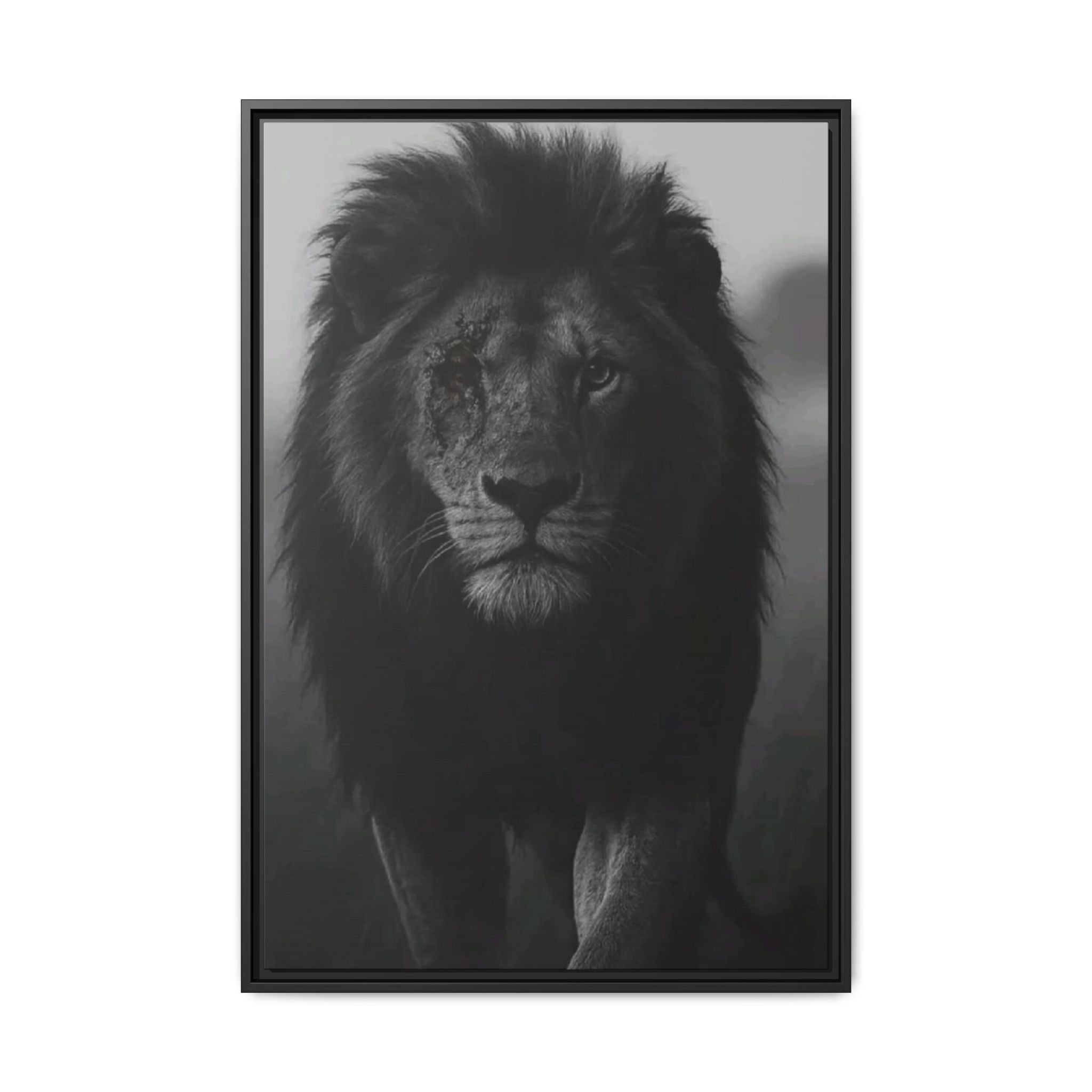 Framed Matte Canvas Lion Wall Art – Black & White Majestic Lion Print