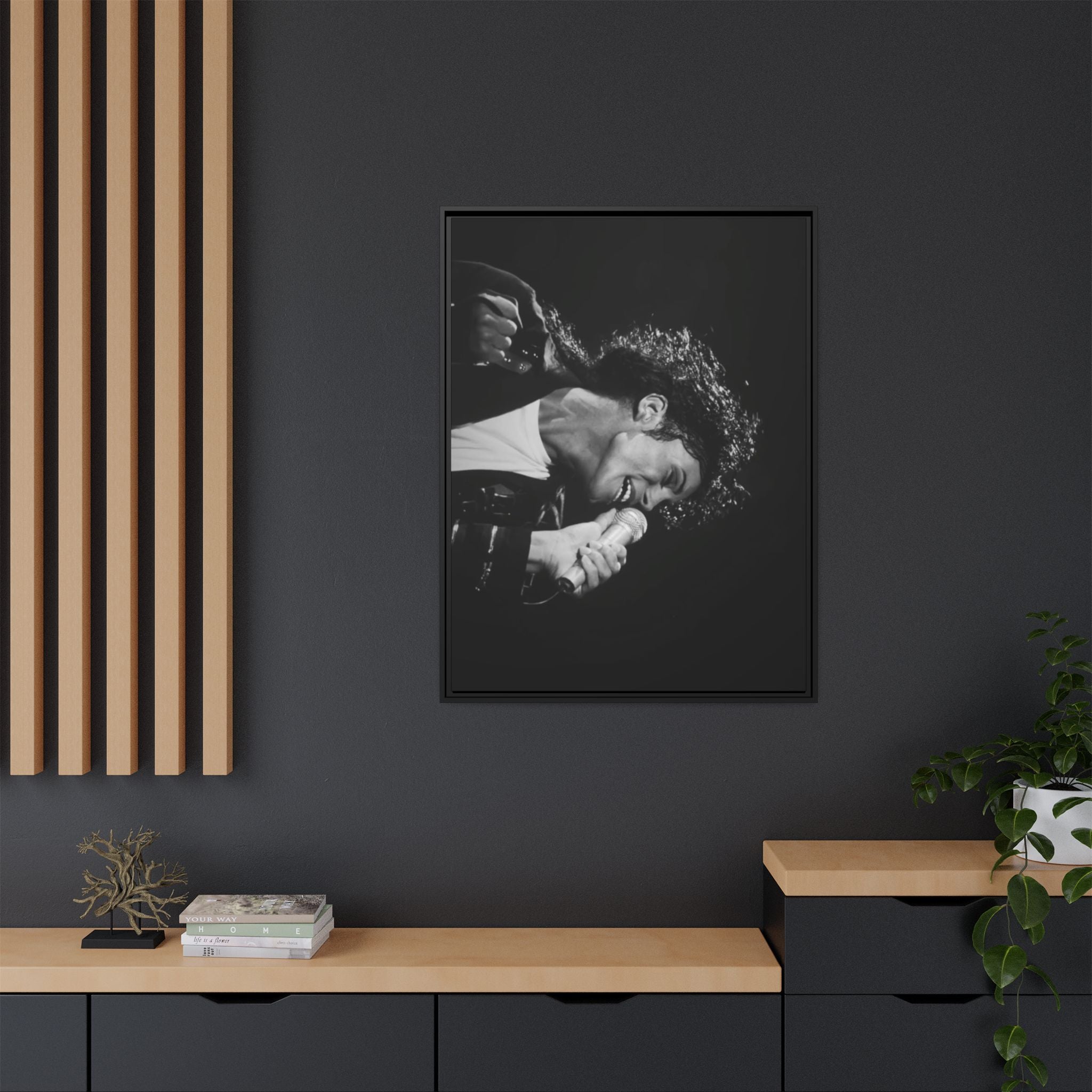 Black & White Rock Singer Matte Canvas Print (Framed)