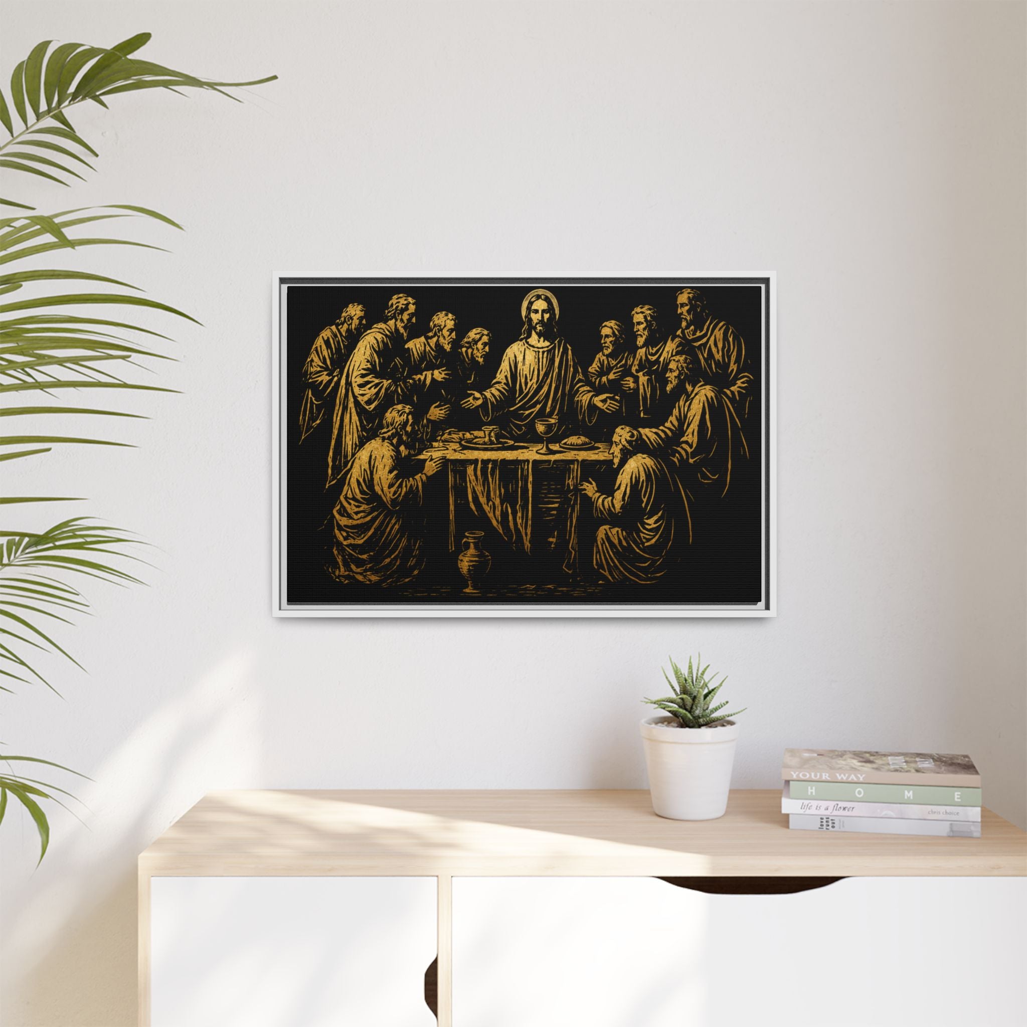 Framed Matte Canvas - The Last Supper Gold Illustration