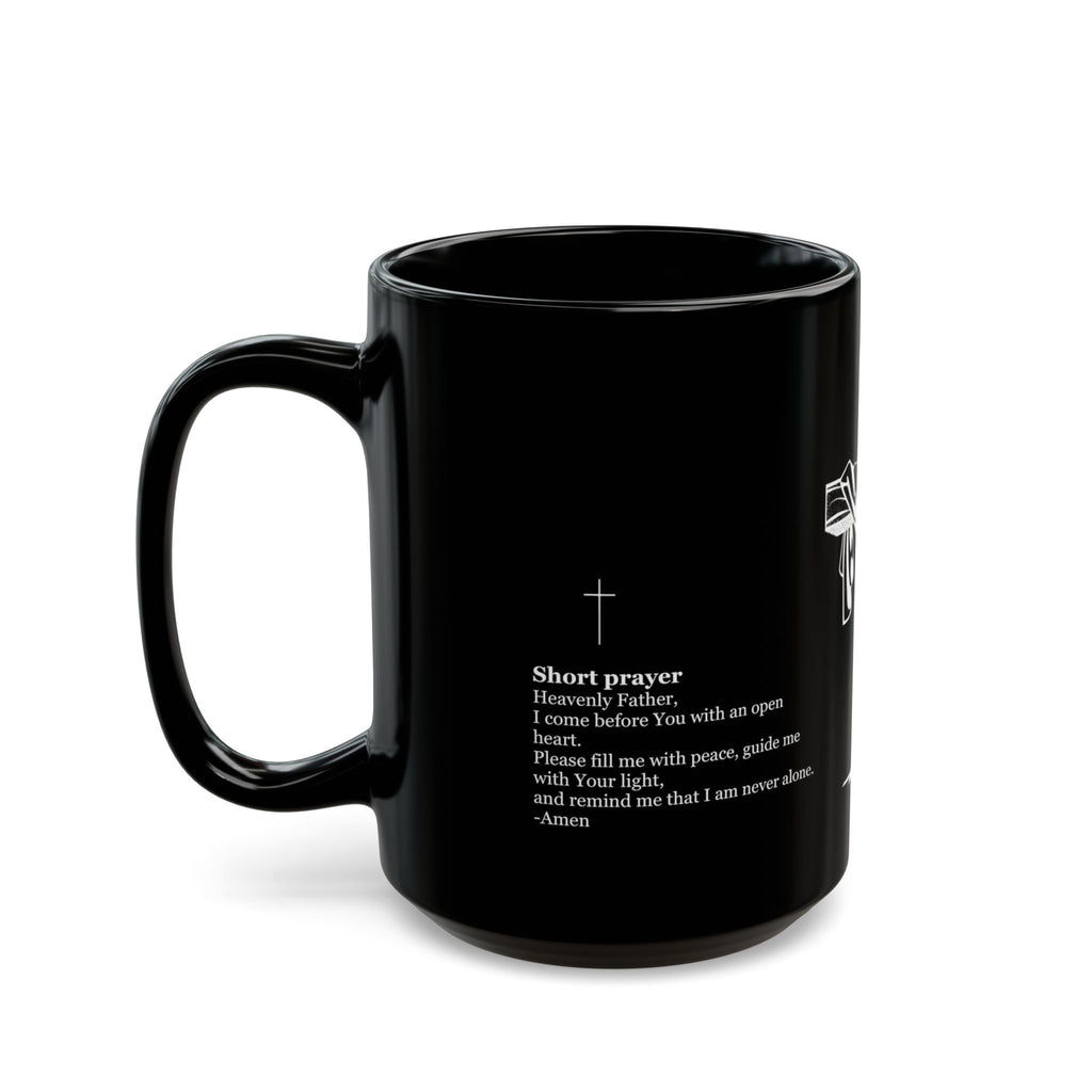 Christian Cross & Crown of Thorns Black Coffee Mug — Inspirational Scripture Gift (11oz/15oz)