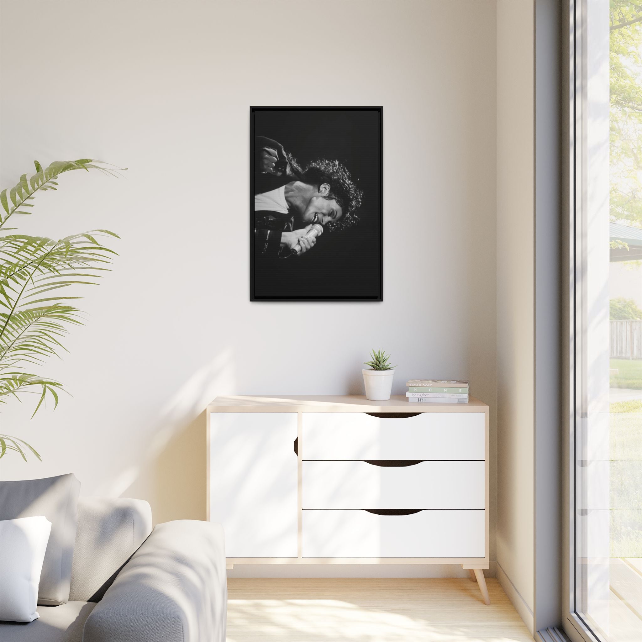 Black & White Rock Singer Matte Canvas Print (Framed)