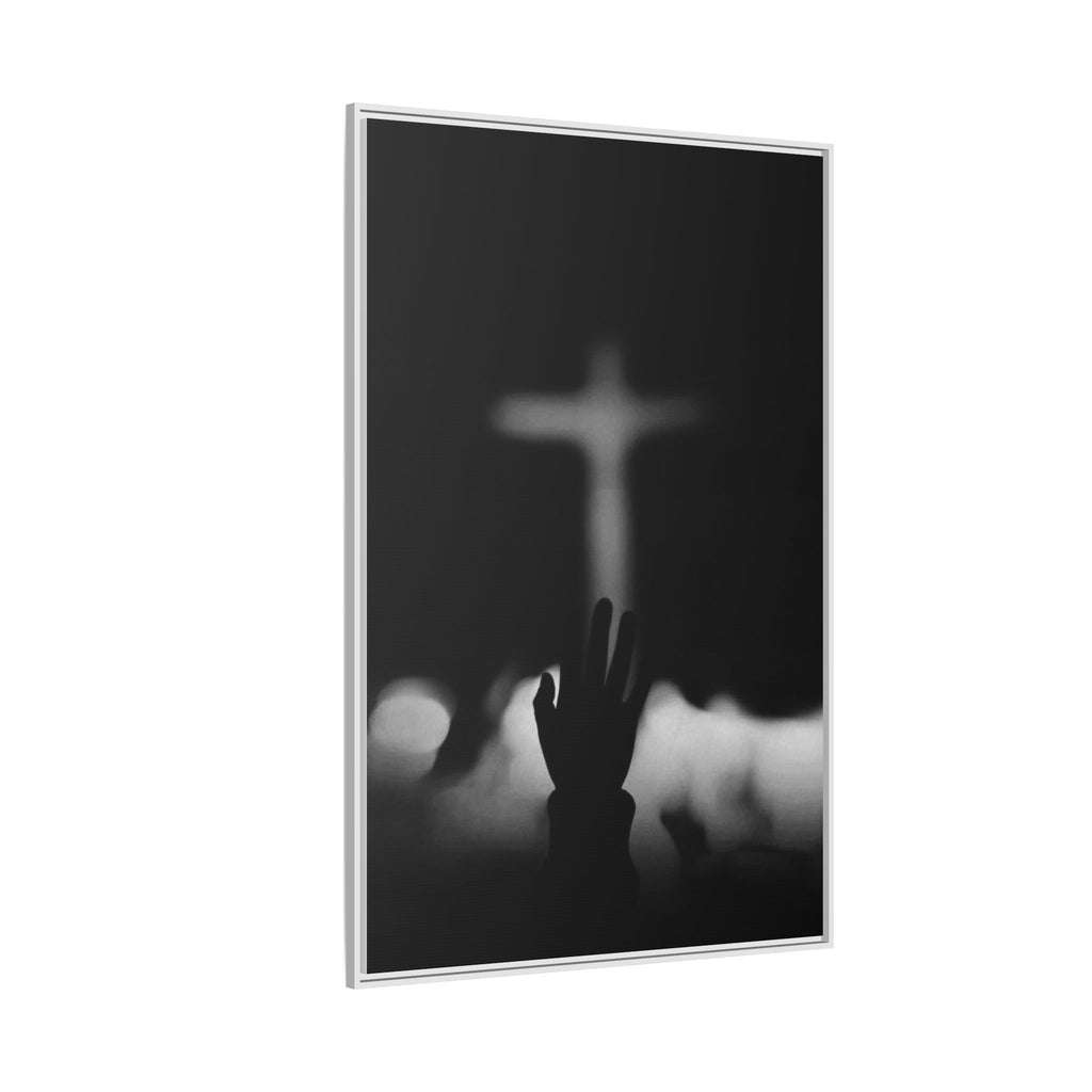Framed Matte Canvas - Worship Silhouette Cross Wall Art