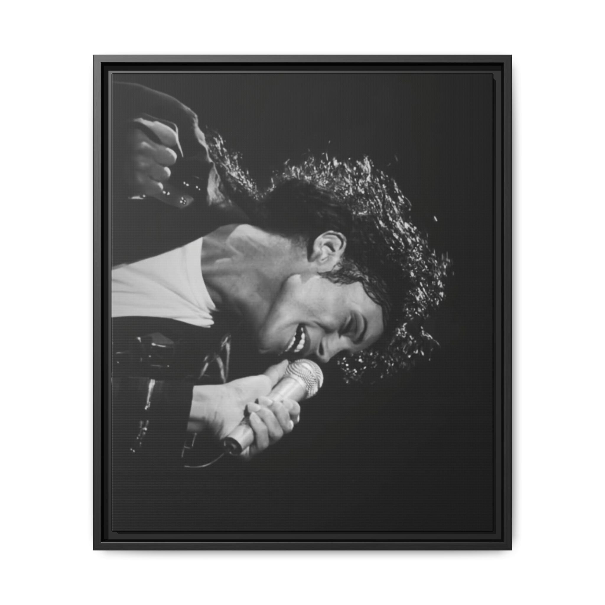 Black & White Rock Singer Matte Canvas Print (Framed)