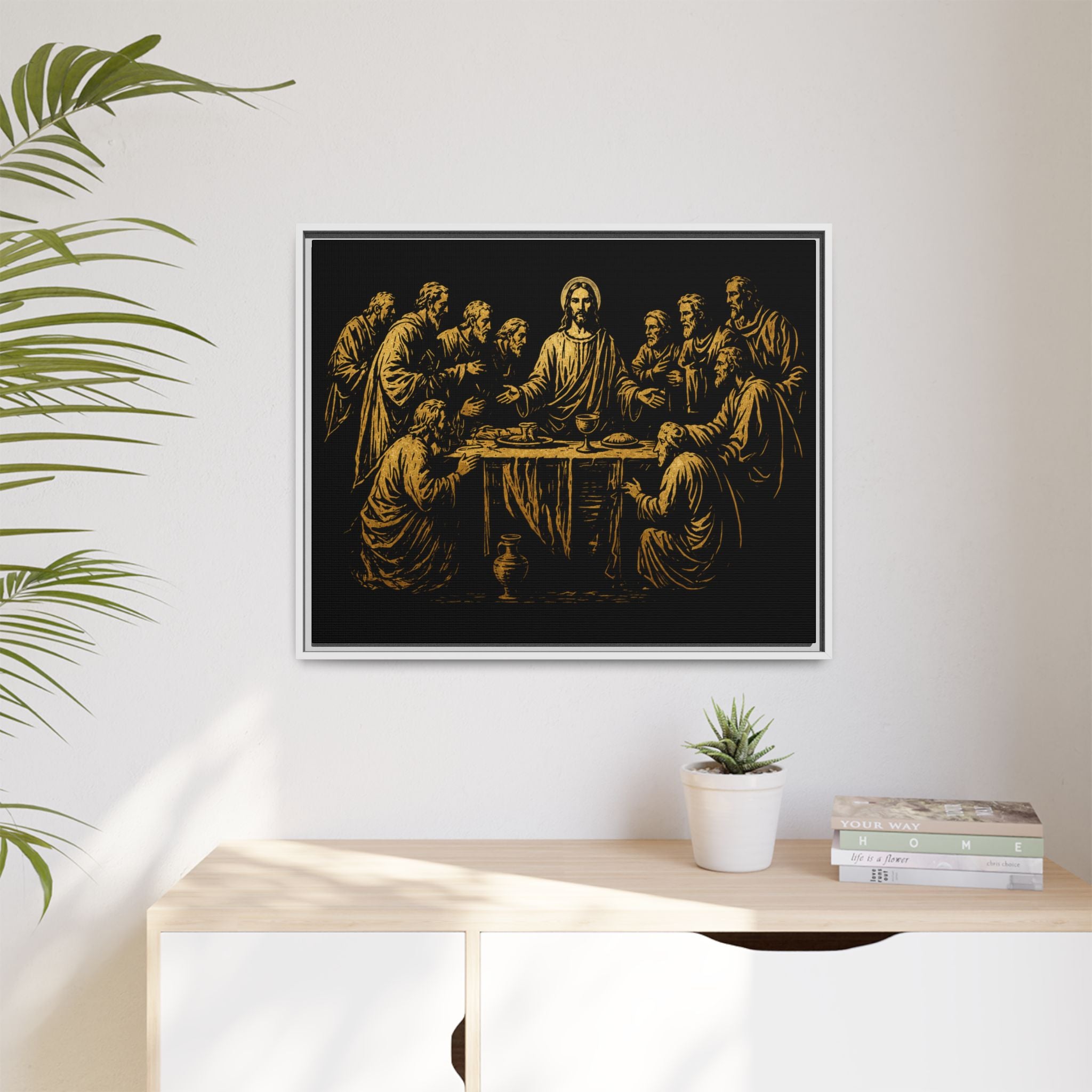 Framed Matte Canvas - The Last Supper Gold Illustration