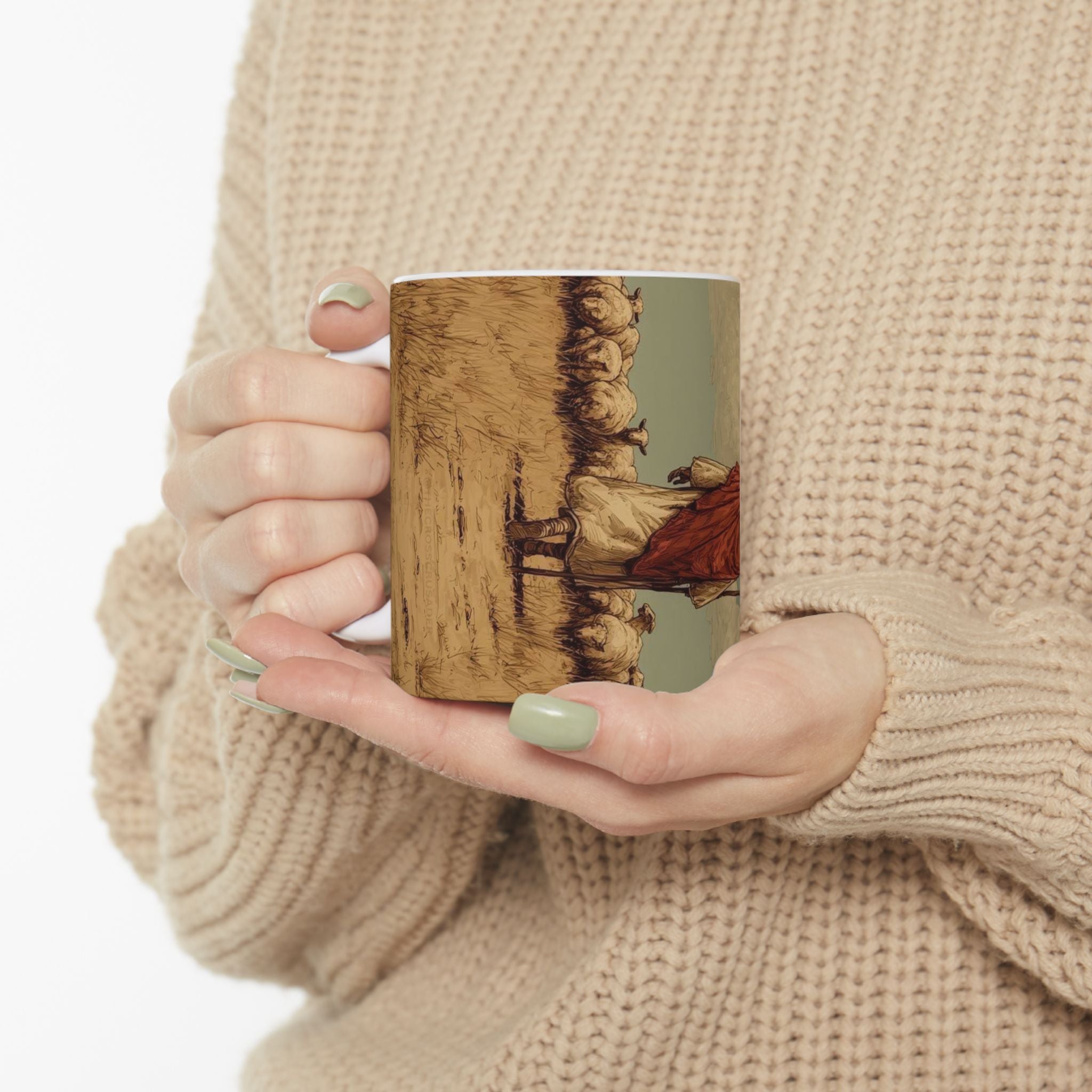 Rustic Shepherd Ceramic Mug – Vintage Pastor Walking Scene Coffee Cup (11oz, 15oz)
