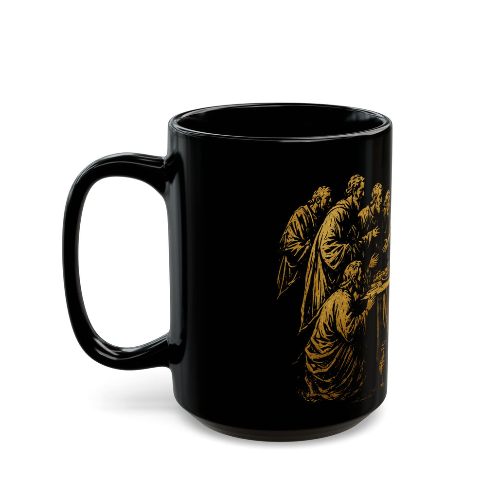 The Last Supper Black Ceramic Mug — Gold Religious Coffee Cup (11oz/15oz)