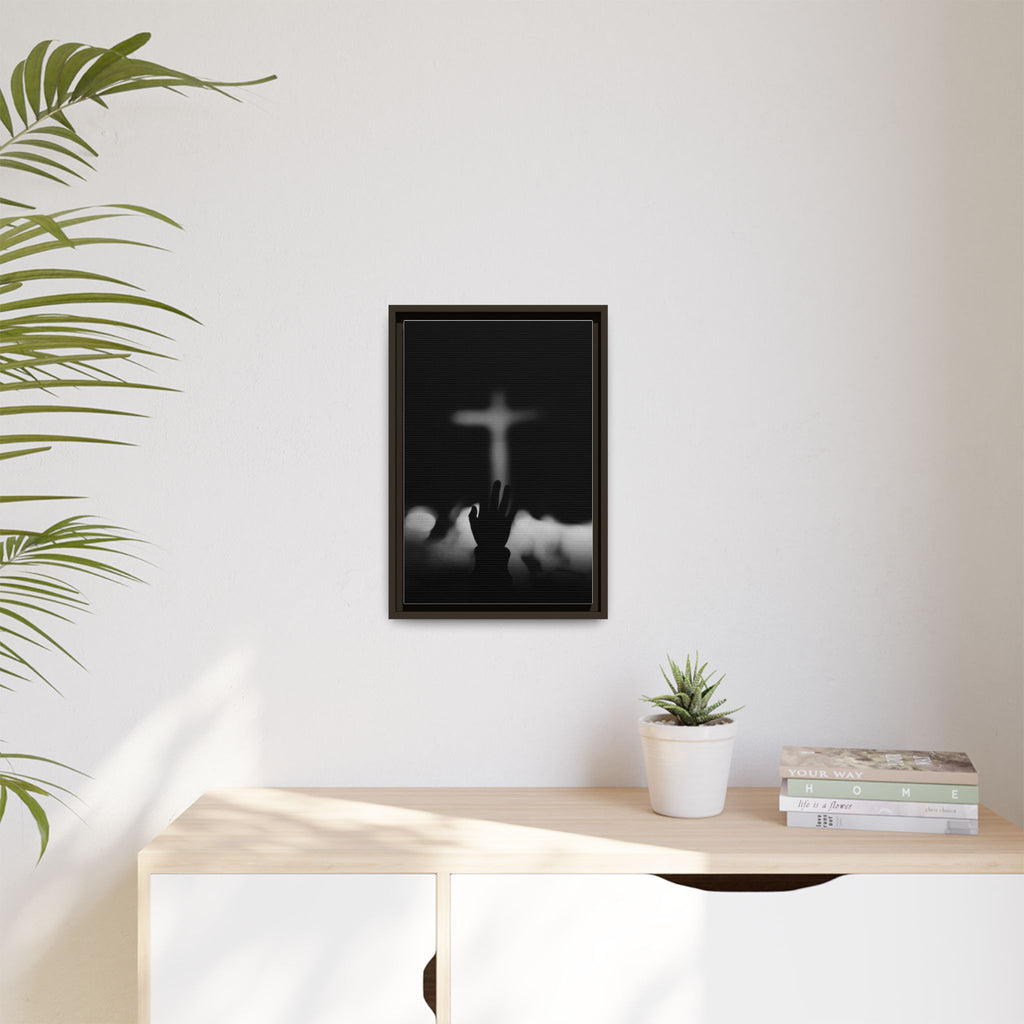 Framed Matte Canvas - Worship Silhouette Cross Wall Art