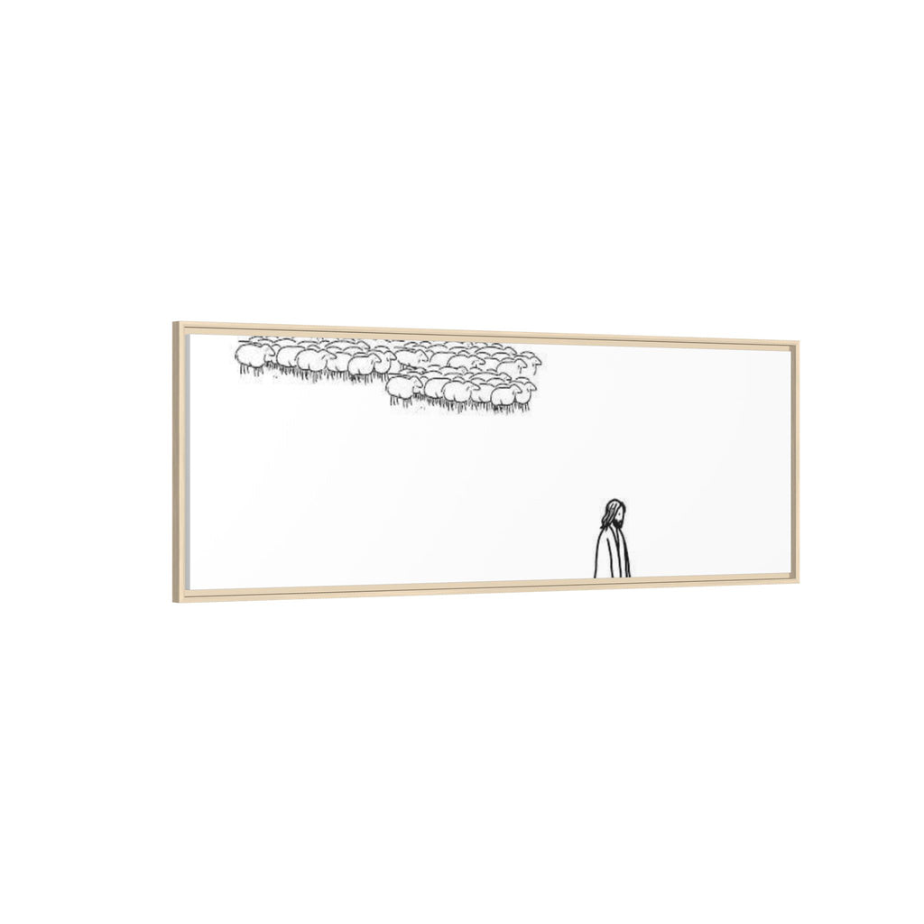 Framed Matte Canvas Print — Minimal The Good Shepherd & Flock Line Art