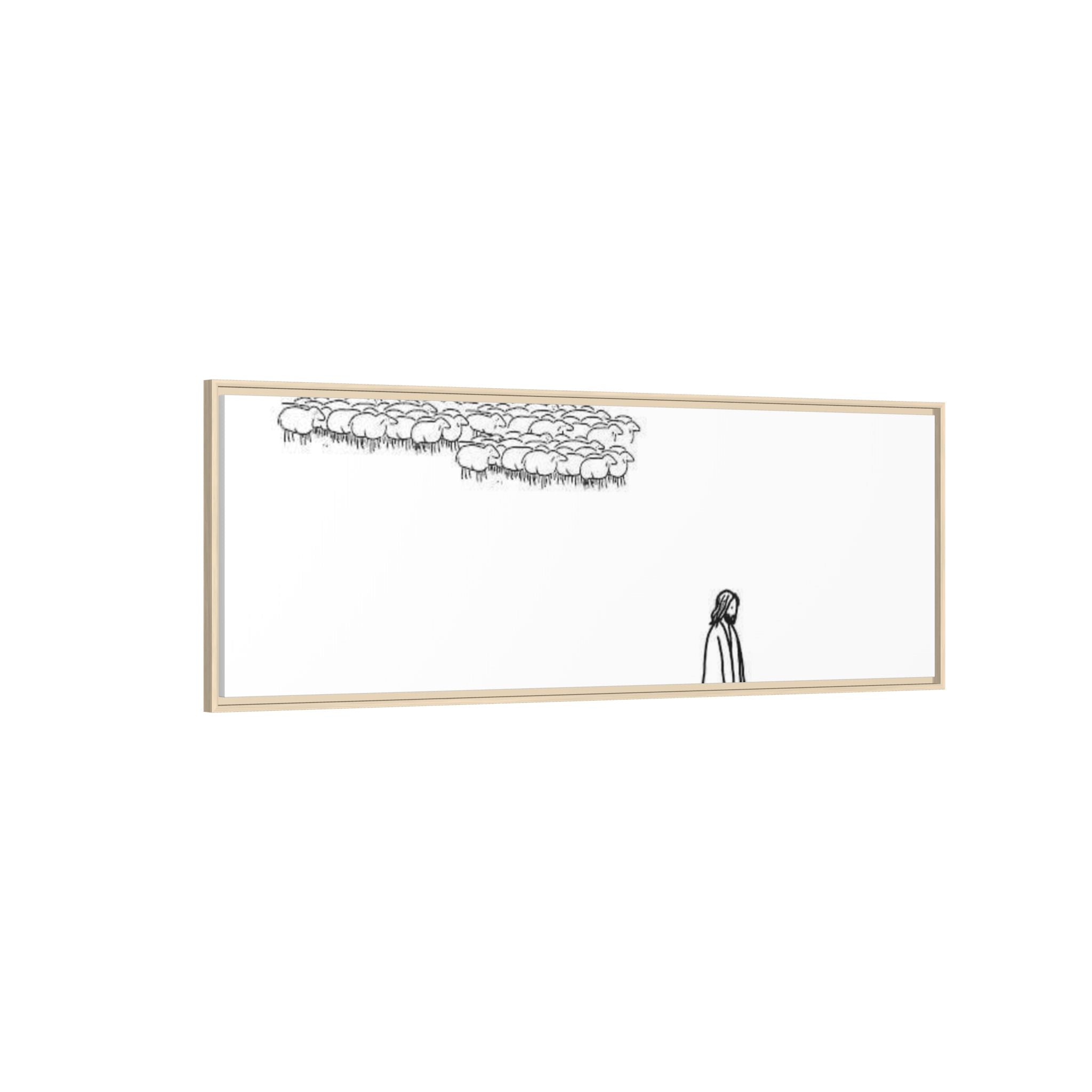 Framed Matte Canvas Print — Minimal The Good Shepherd & Flock Line Art