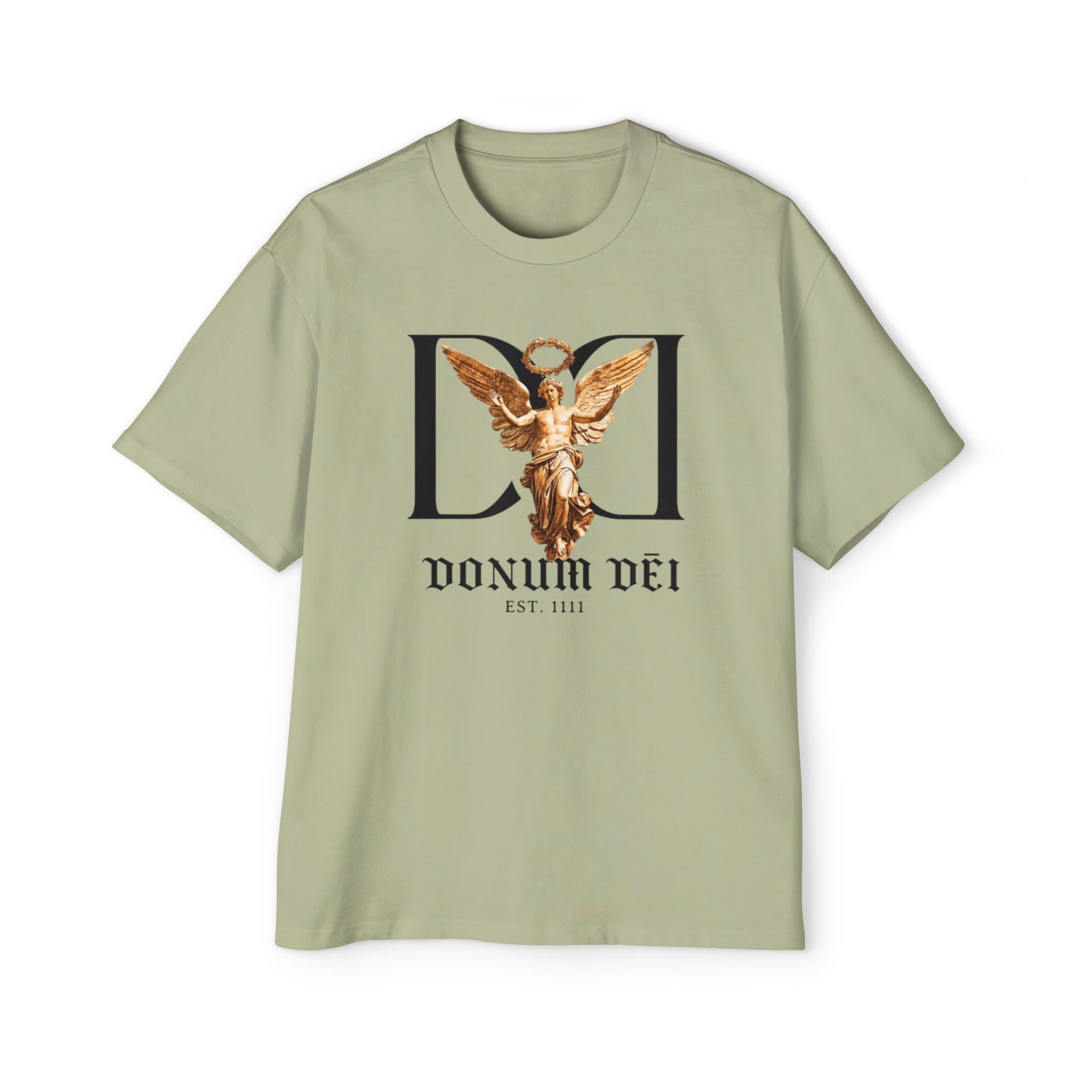 Donum Dei Angel Graphic Tee — Vintage Roman Lettering Men’s Oversized T‑Shirt