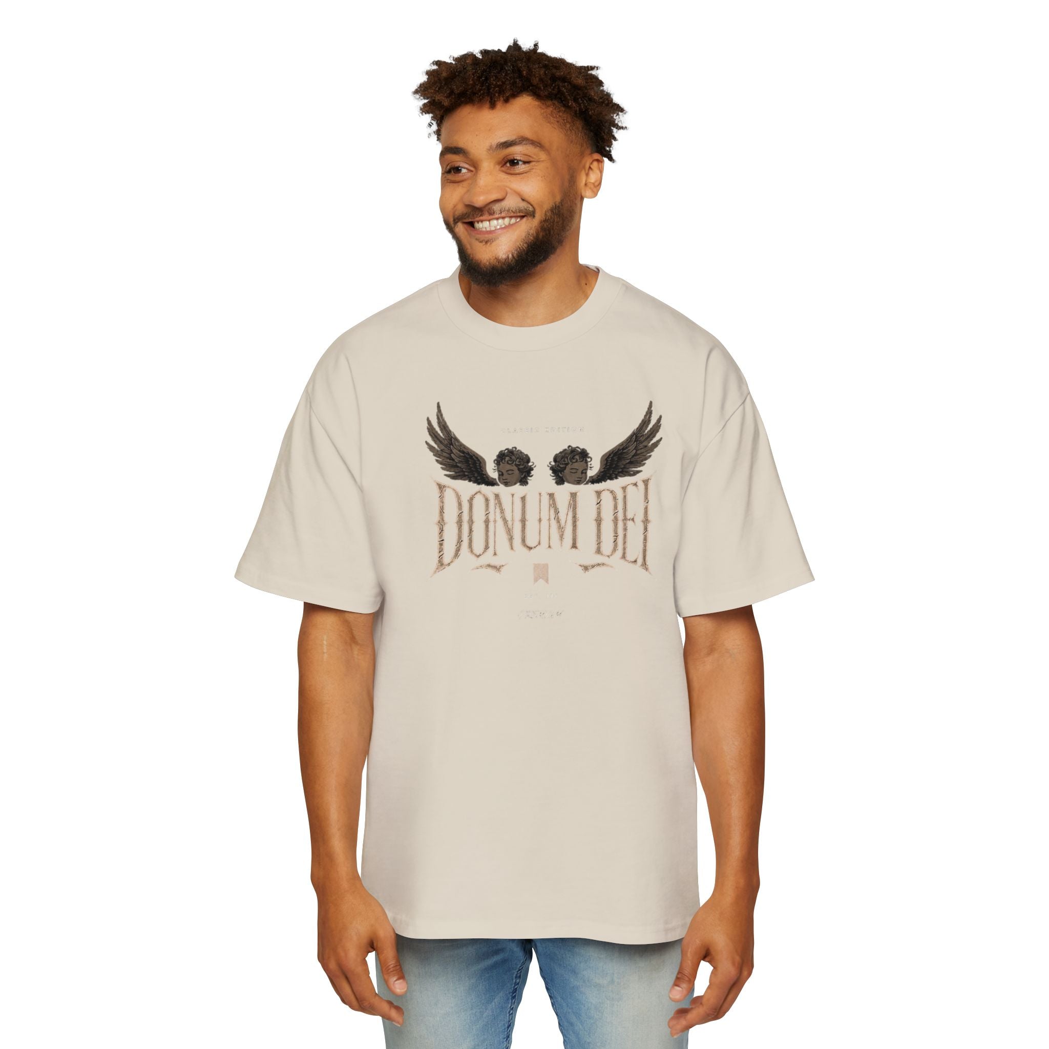 Donum Dei Graphic Tee — Angel Wings Men's Oversized T-Shirt