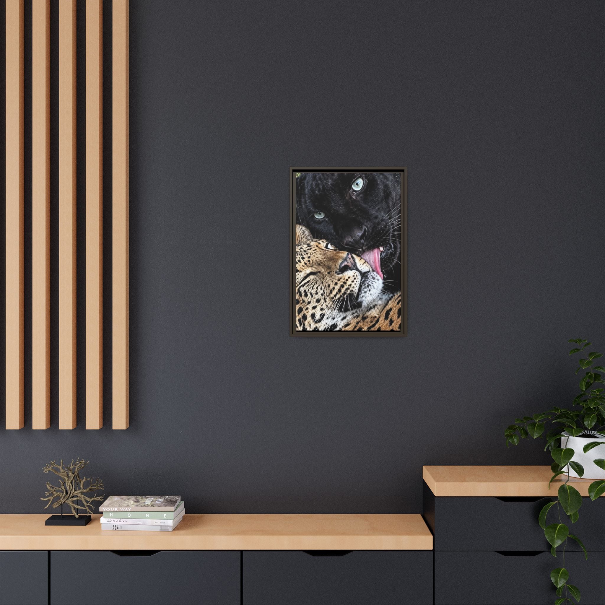 Big Cat Portrait Matte Canvas Framed — 'Perfect' Love-Themed Multi-Color Wall Art