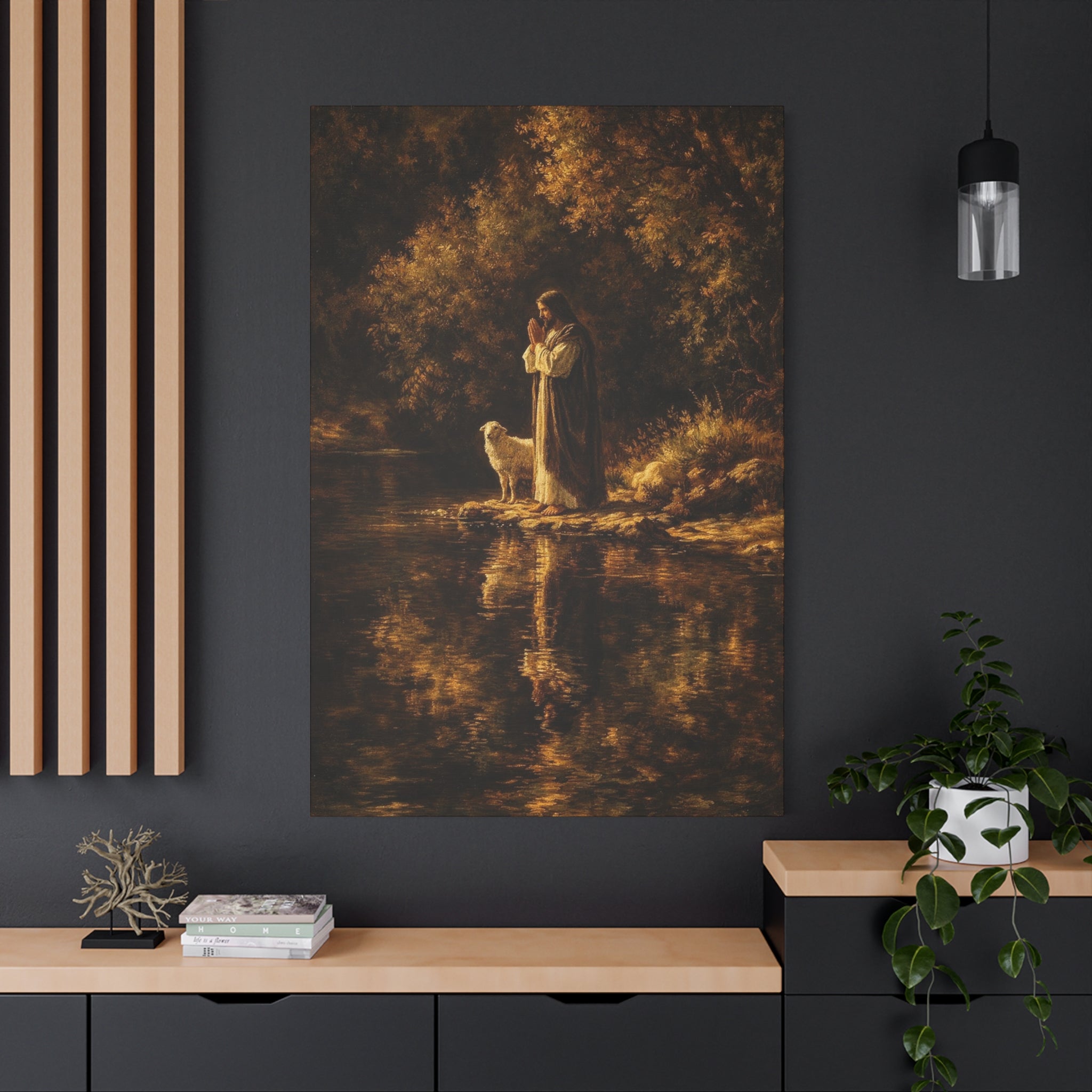 Jesus with Lamb Matte Canvas Wall Art – Peaceful Christian Religious Decor