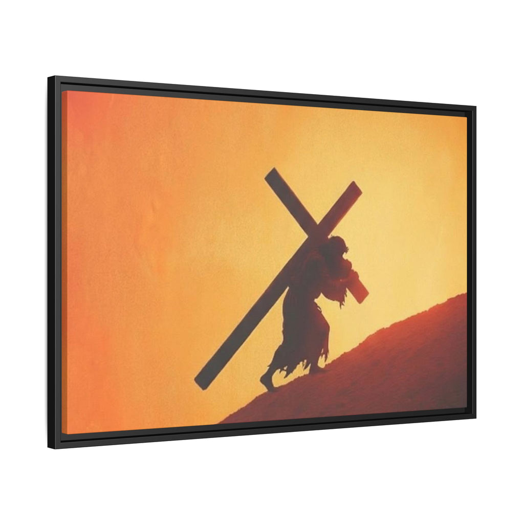 Jesus Christ Carrying Cross Framed Canvas — 'The World On His Shoulder' Sunset Art