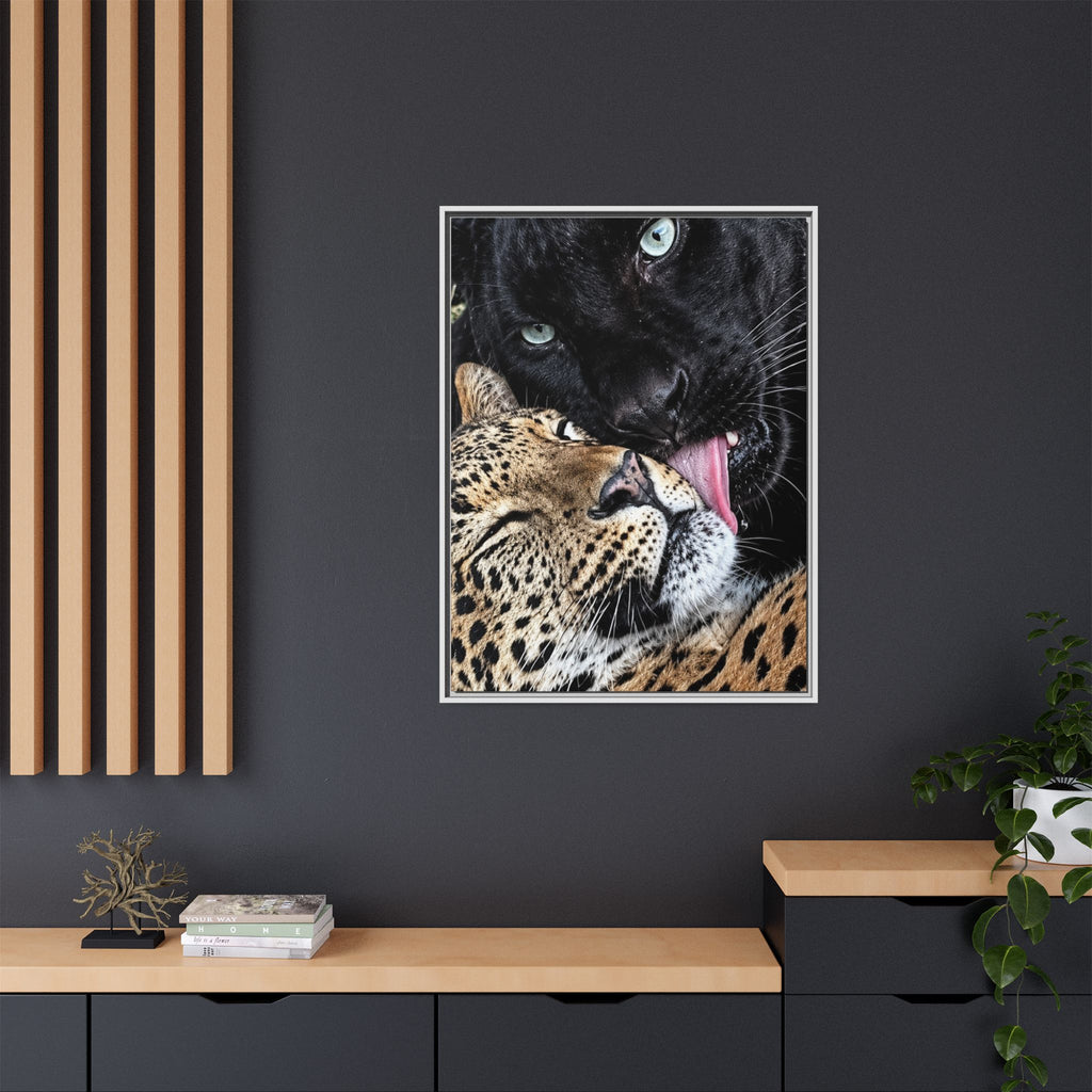 Big Cat Portrait Matte Canvas Framed — 'Perfect' Love-Themed Multi-Color Wall Art