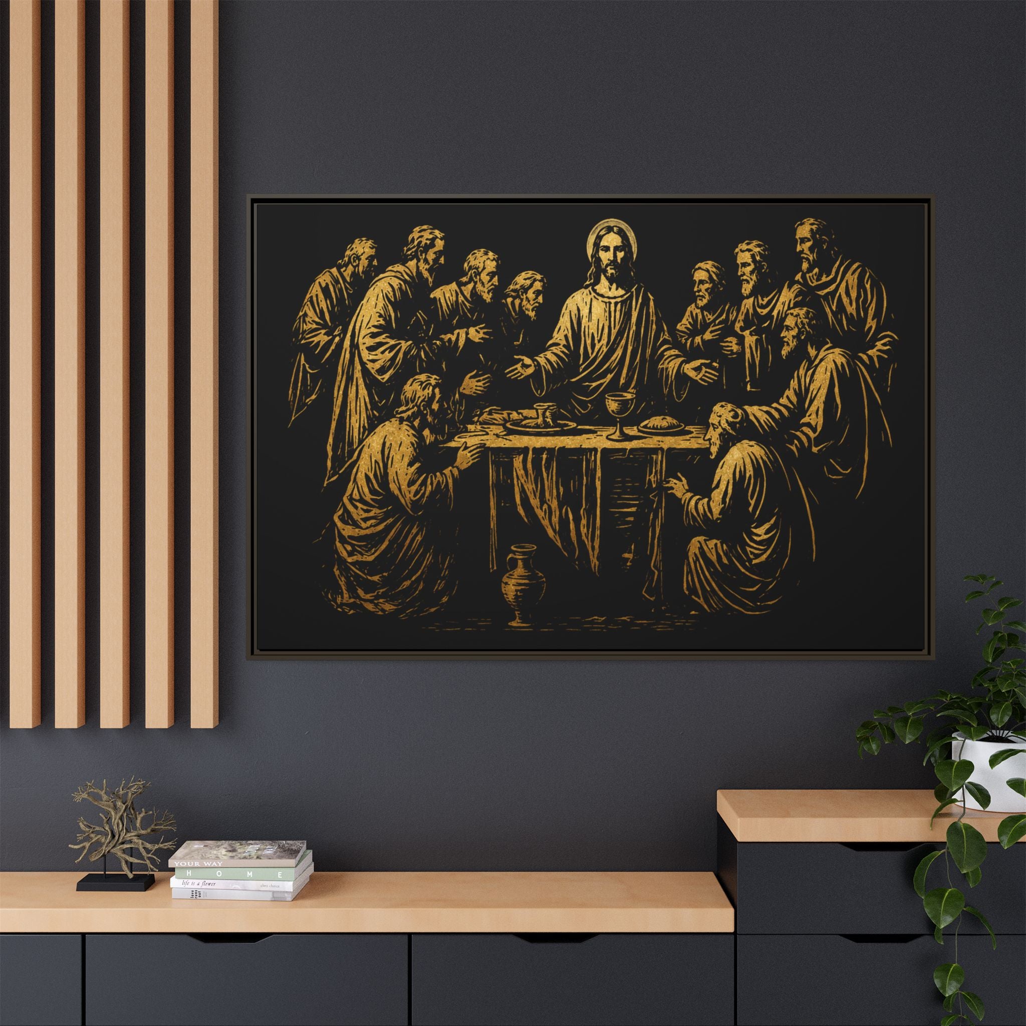 Framed Matte Canvas - The Last Supper Gold Illustration