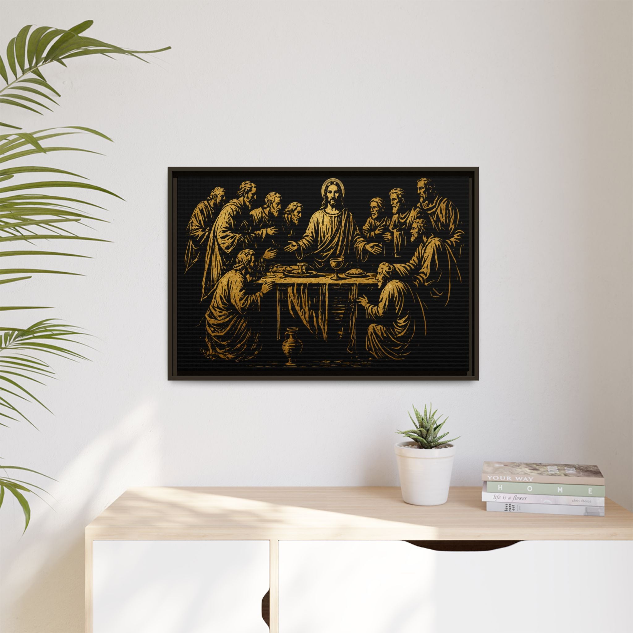 Framed Matte Canvas - The Last Supper Gold Illustration