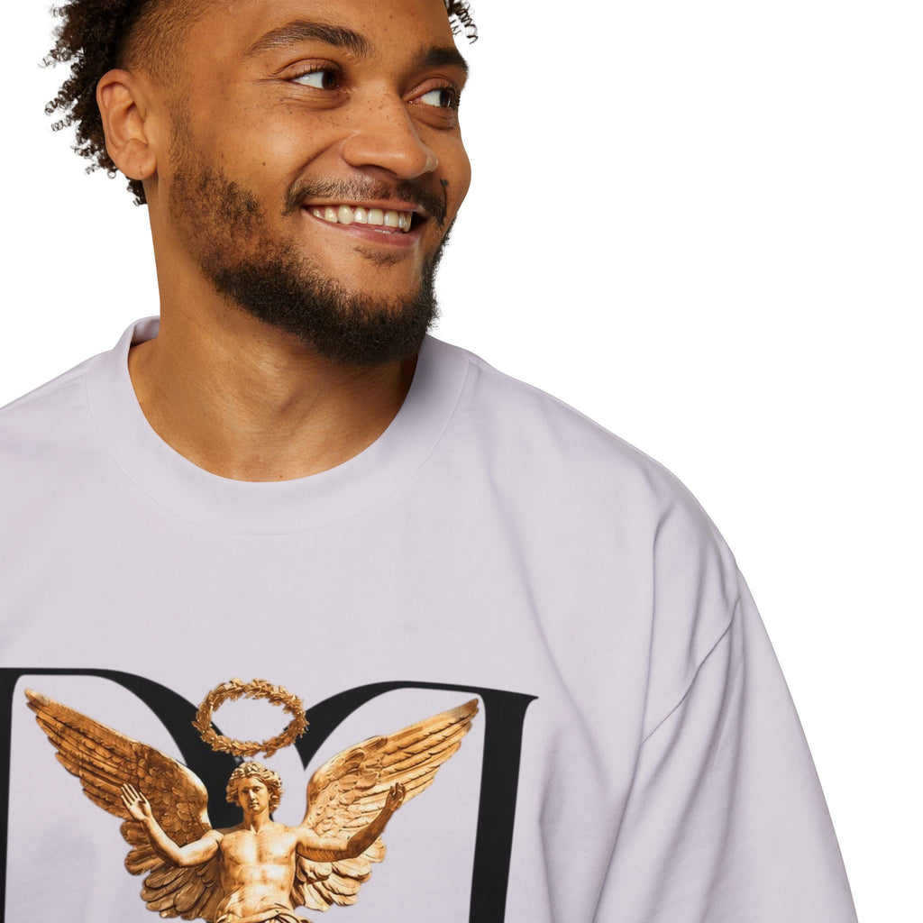Donum Dei Angel Graphic Tee — Vintage Roman Lettering Men’s Oversized T‑Shirt