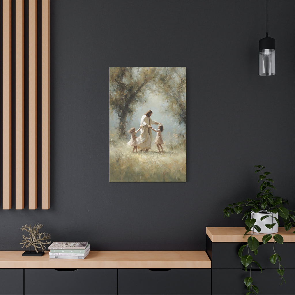 Jesus Dancing with Children Matte Canvas Wall Art — Religious Christian Home Decor