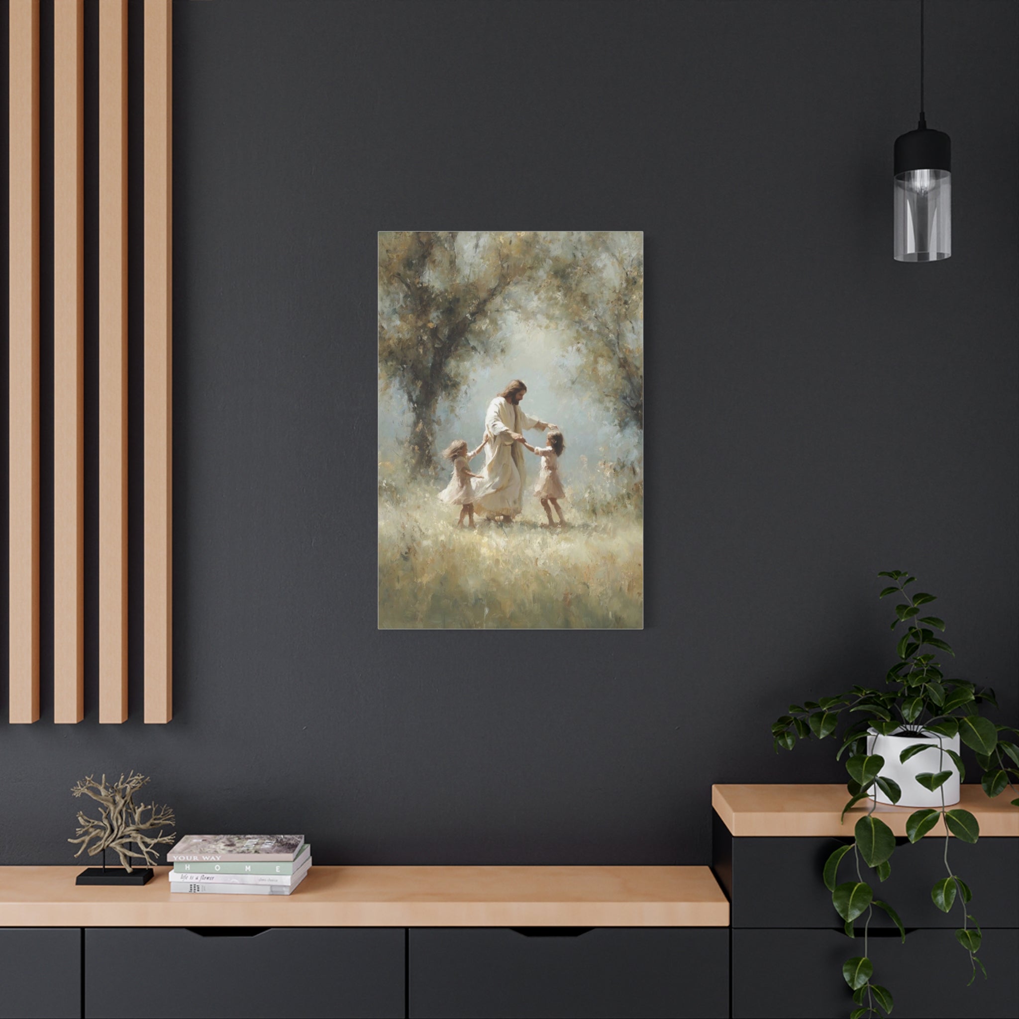 Jesus Dancing with Children Matte Canvas Wall Art — Religious Christian Home Decor