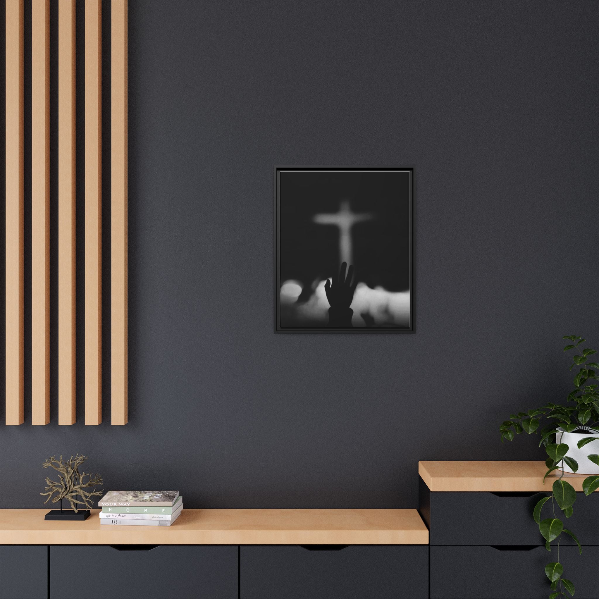 Framed Matte Canvas - Worship Silhouette Cross Wall Art
