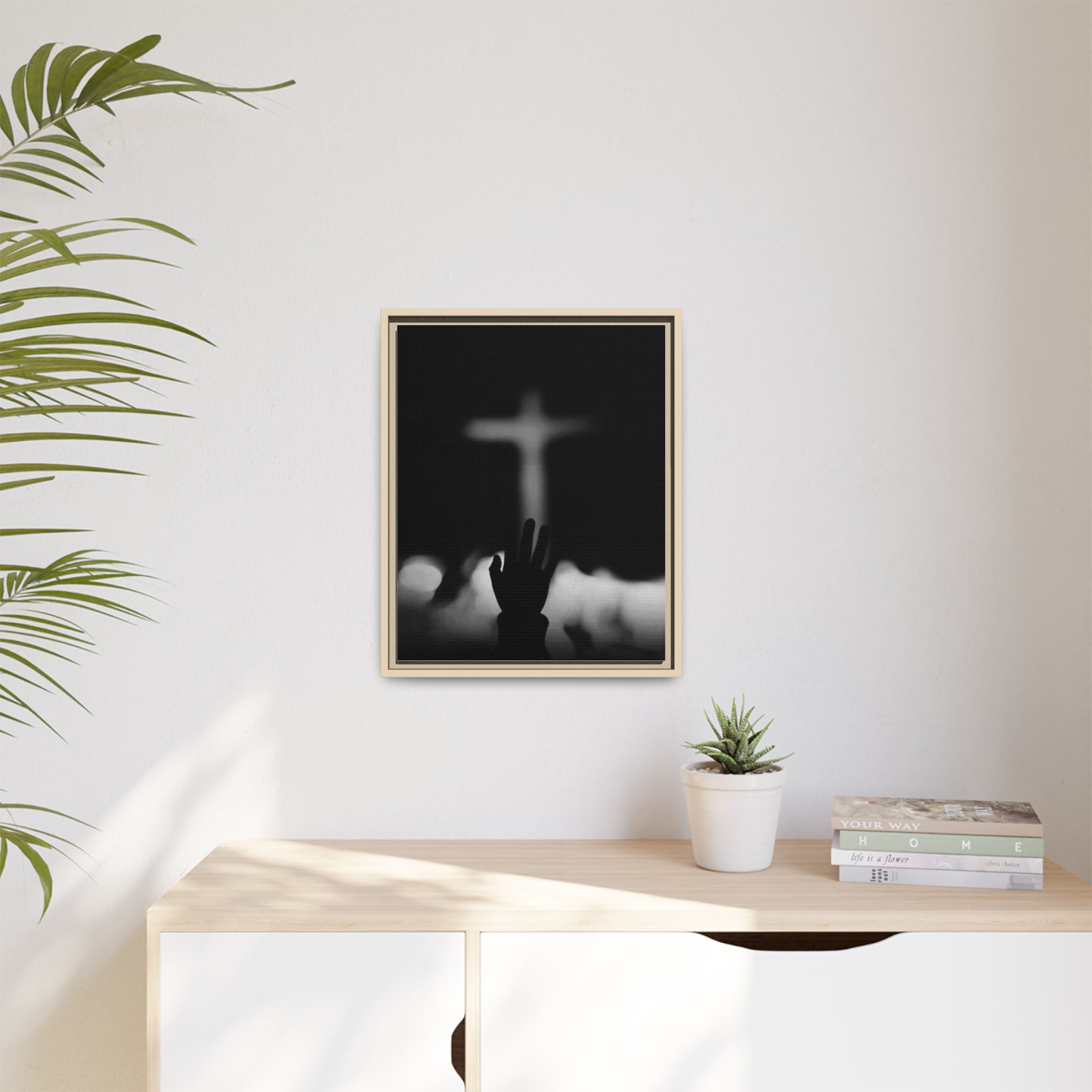 Framed Matte Canvas - Worship Silhouette Cross Wall Art