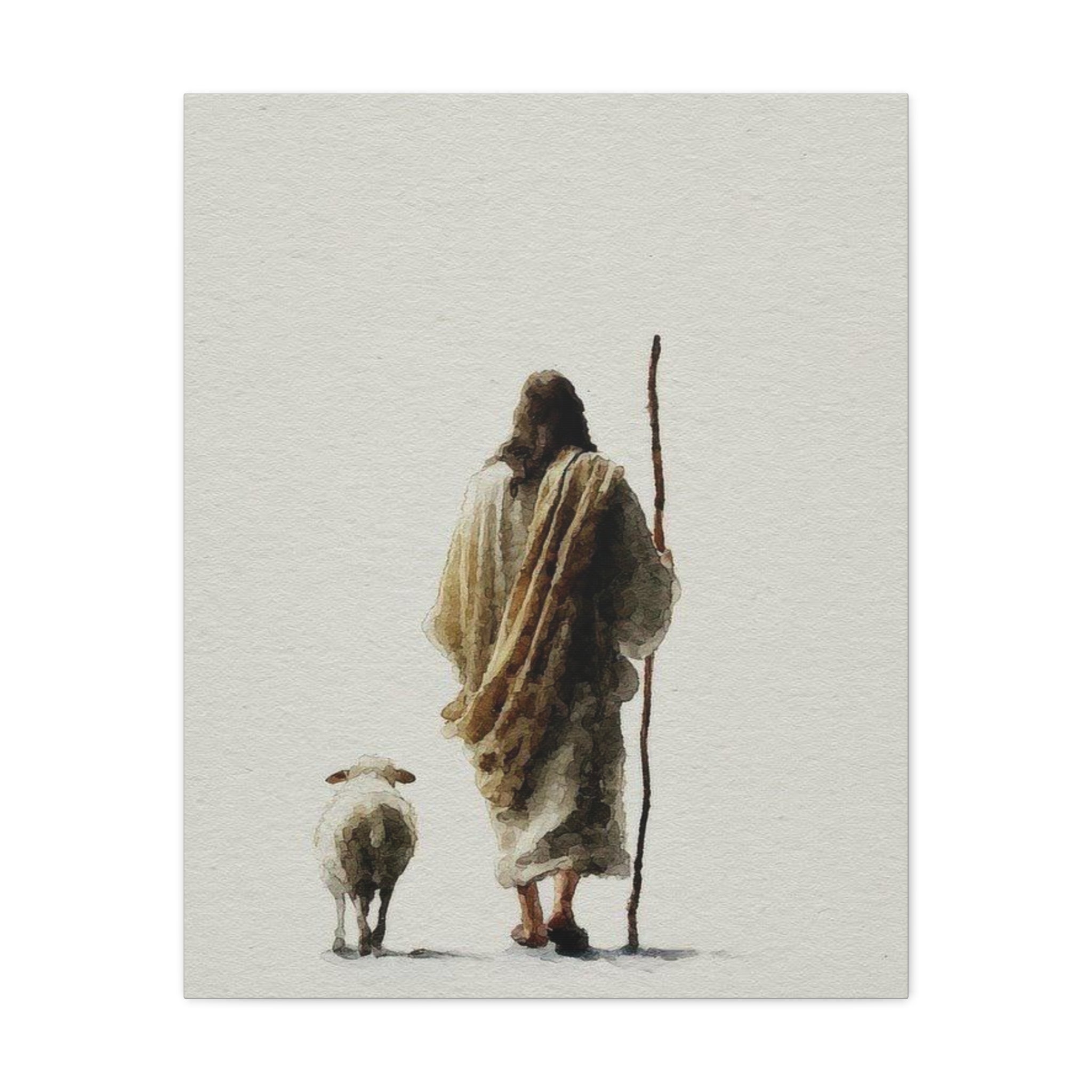 Christian Shepherd Canvas Print – Jesus With Lamb Matte Stretched Wall Art
