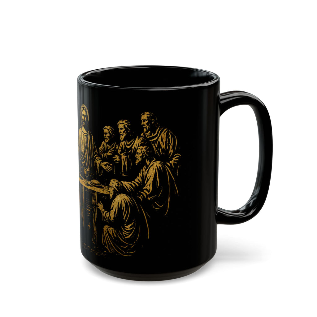 The Last Supper Black Ceramic Mug — Gold Religious Coffee Cup (11oz/15oz)