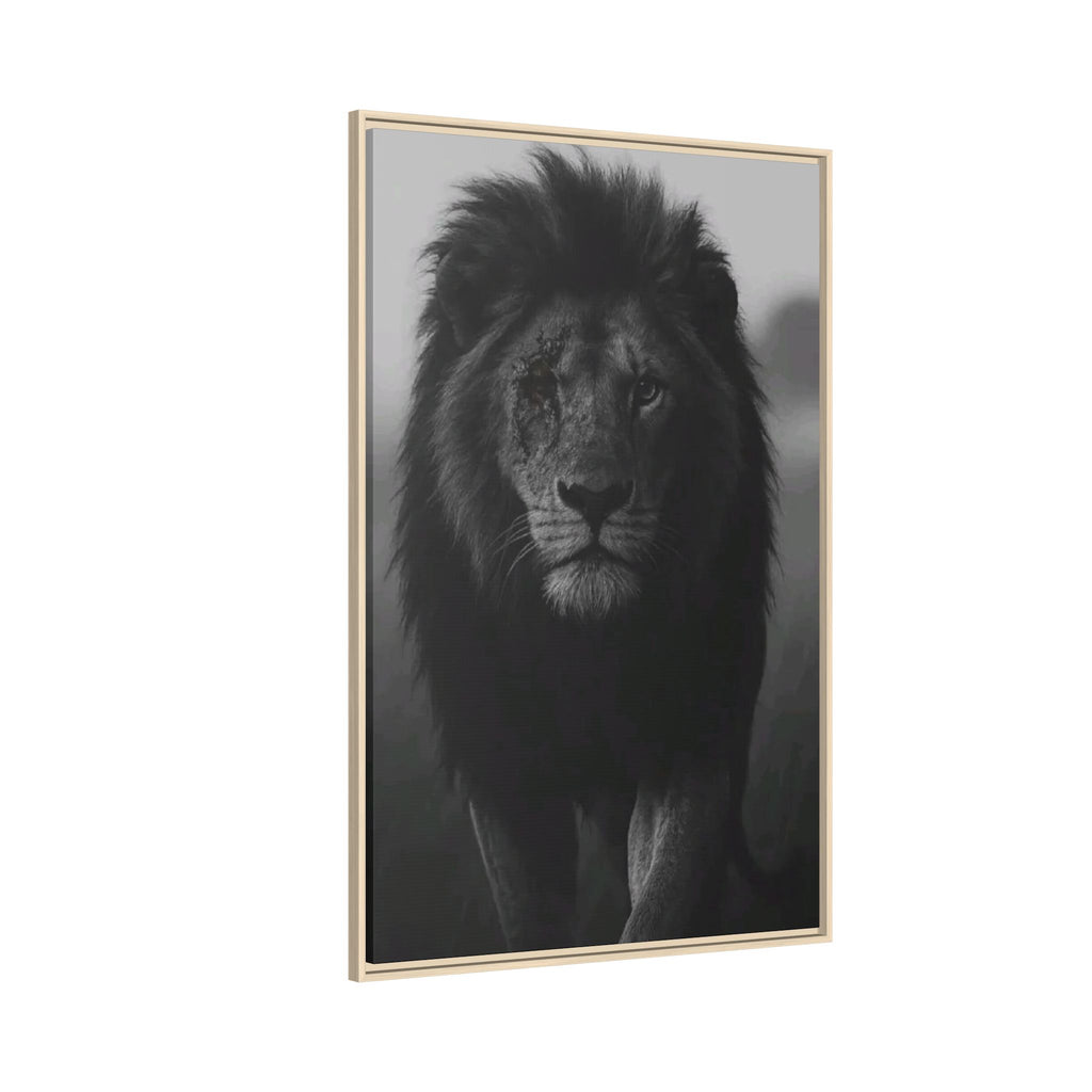 Framed Matte Canvas Lion Wall Art – Black & White Majestic Lion Print