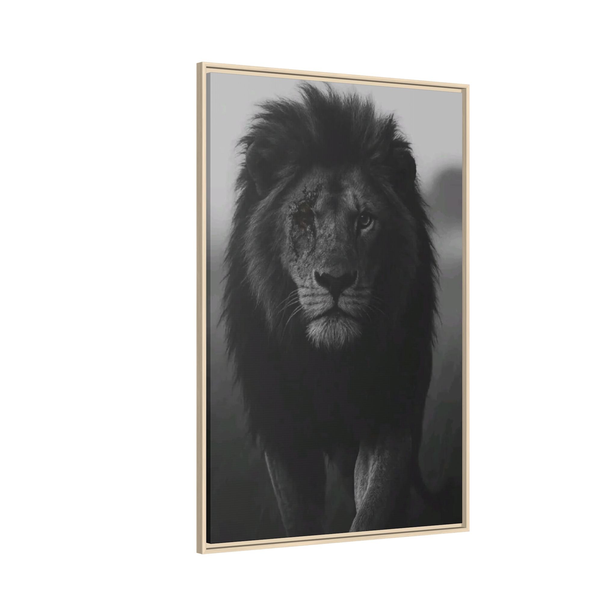 Framed Matte Canvas Lion Wall Art – Black & White Majestic Lion Print
