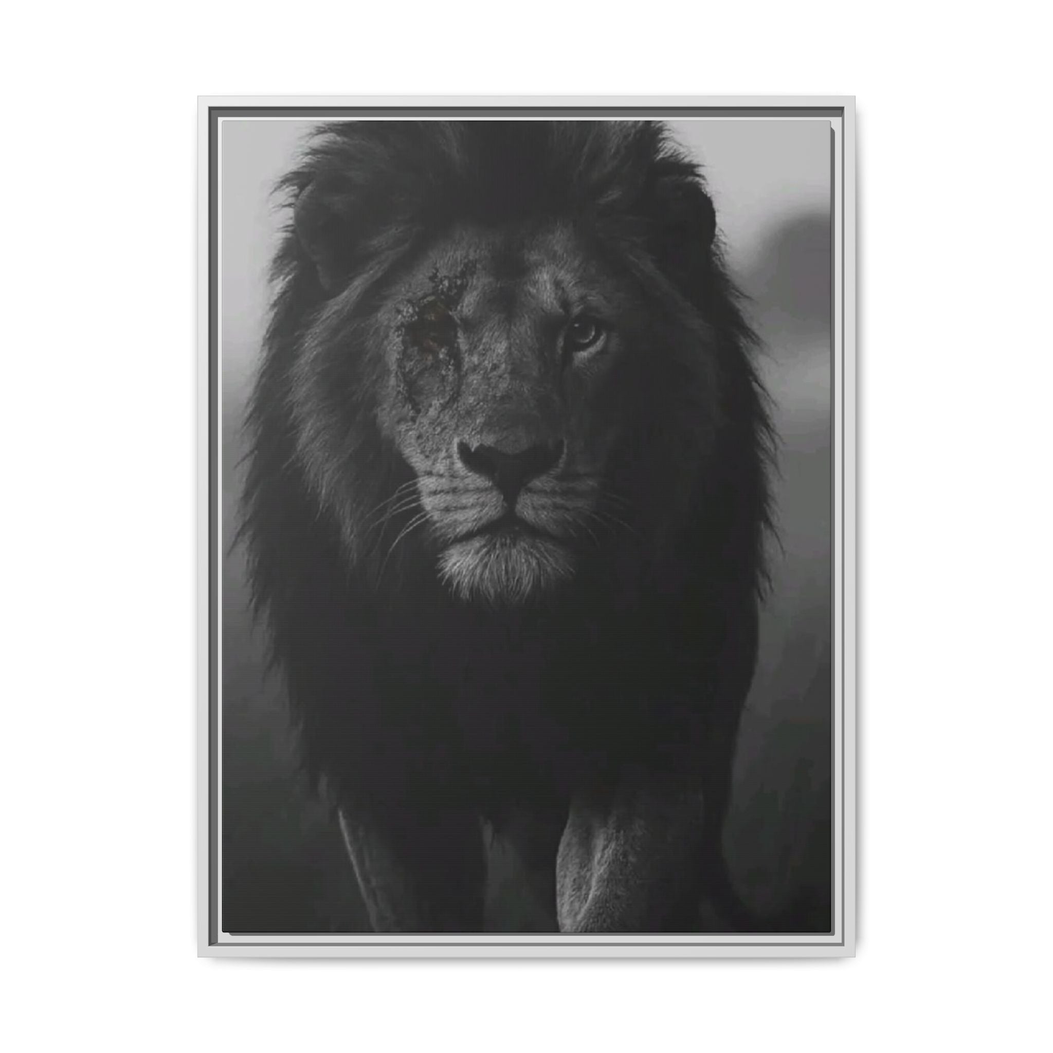 Framed Matte Canvas Lion Wall Art – Black & White Majestic Lion Print