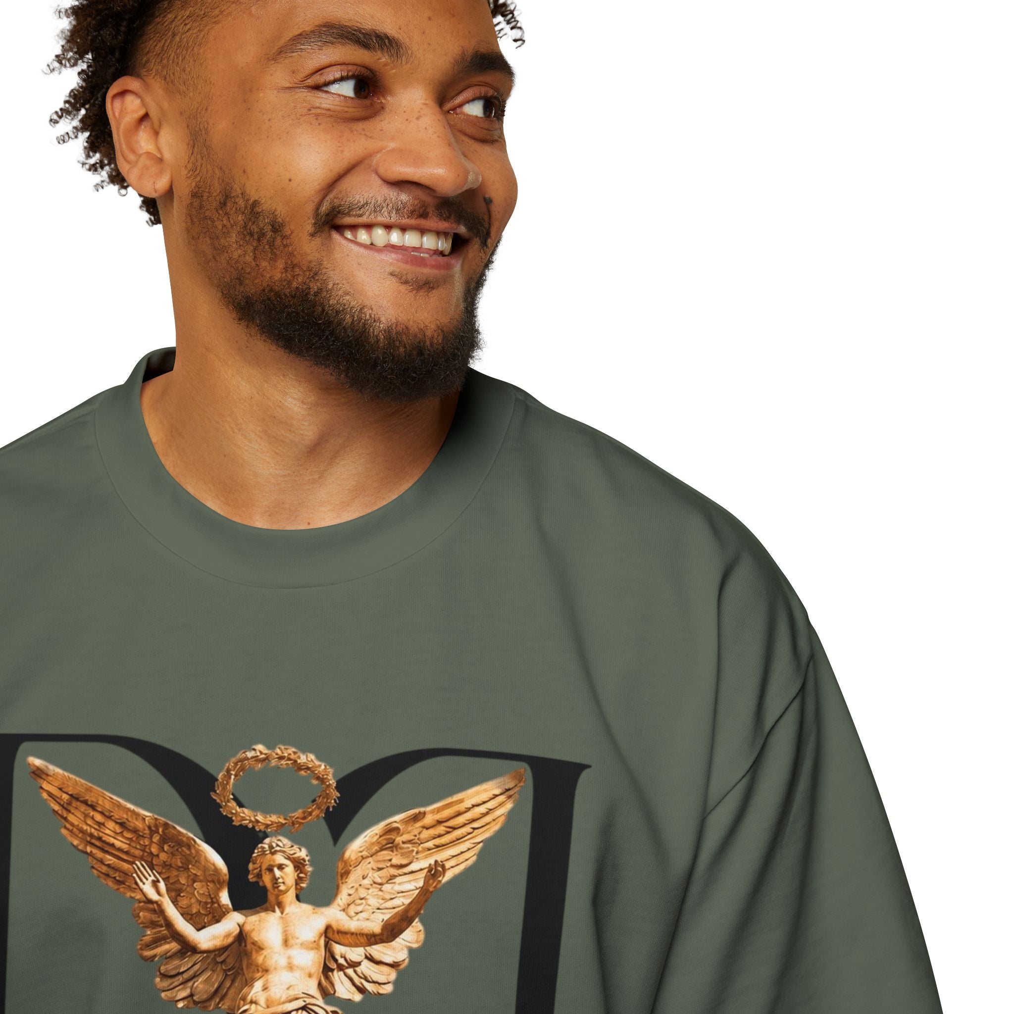 Donum Dei Angel Graphic Tee — Vintage Roman Lettering Men’s Oversized T‑Shirt