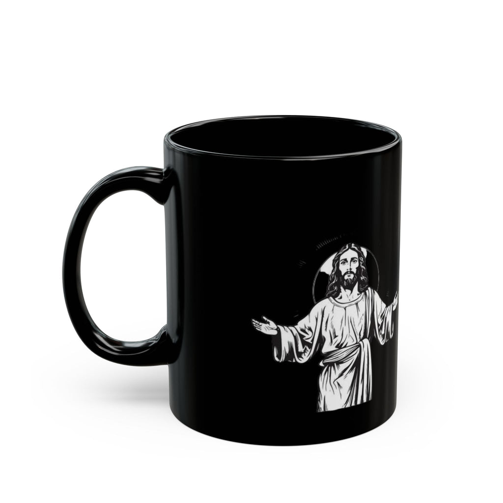 Jesus Outline Black Mug — Christian Faith Coffee Mug (11oz & 15oz)